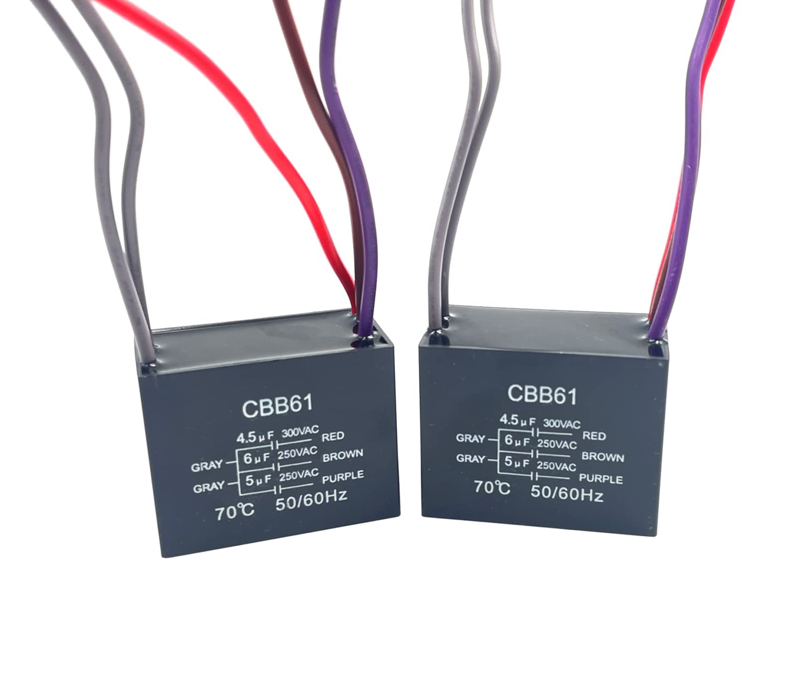 CBB61 5Wire Ceiling Fan Capacitor 4.5+6+5uF 2Pack