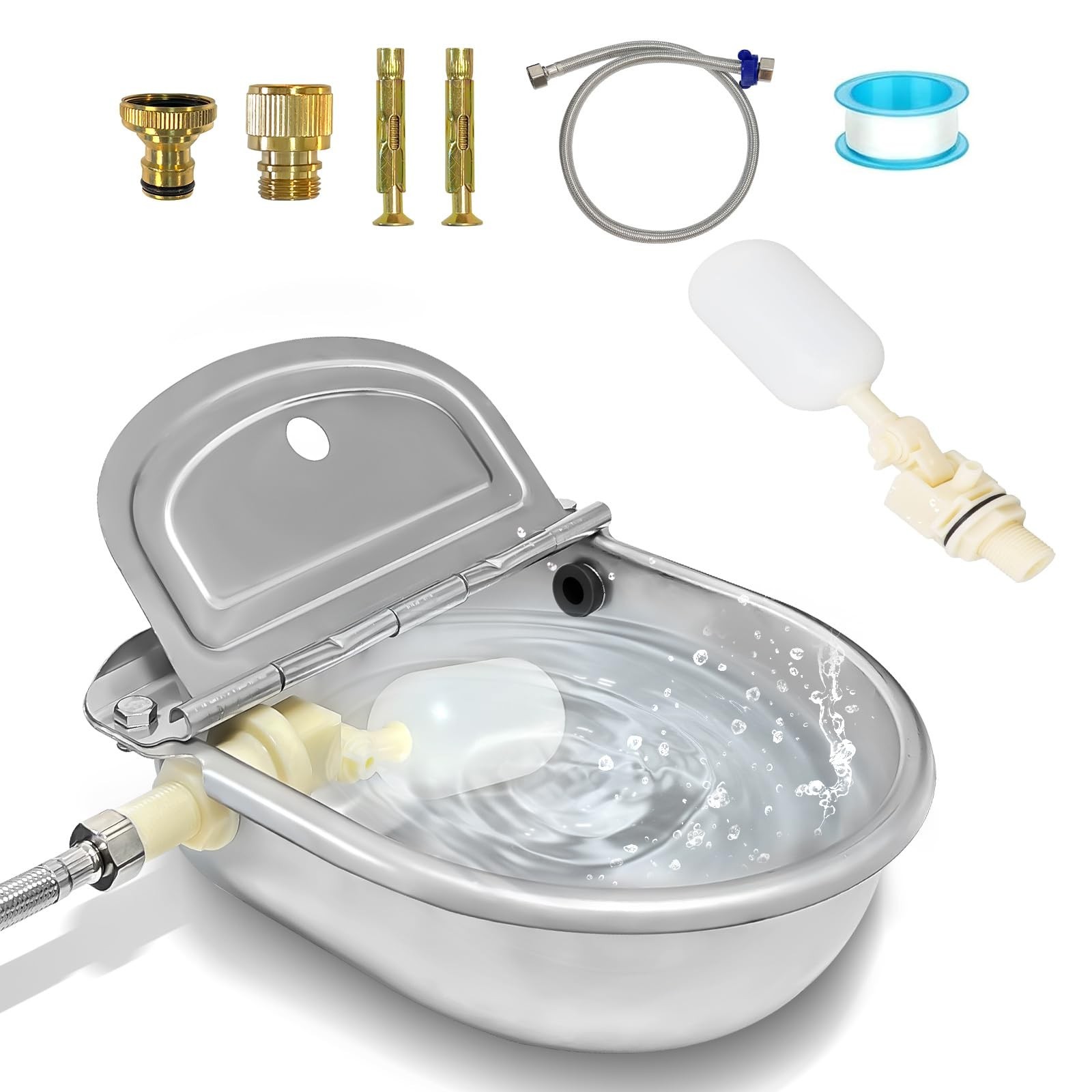 Automatic Water Dispenser for Dogs,304 Stainless Steel Float Valve Pet Bowl |...