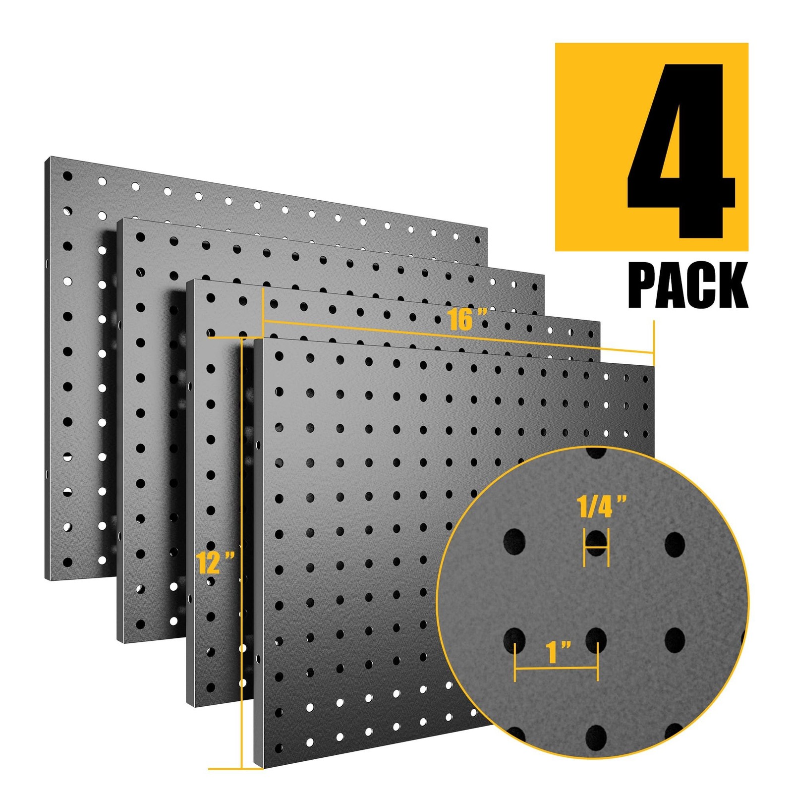 Peg Board, 4 Pack Metal Pegboard Panels Black Pegboards Wall Organizer, Tools...