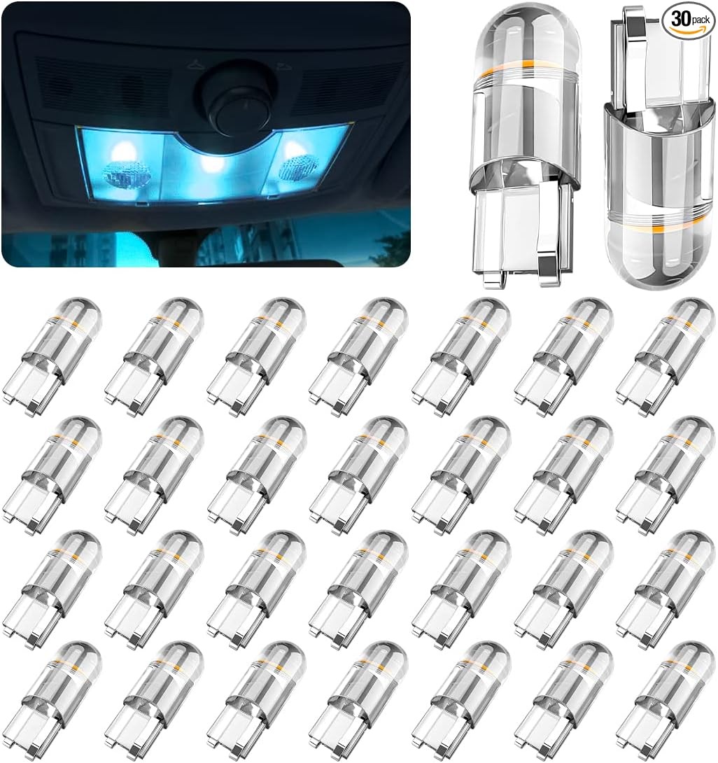 30-Pack 194 LED Light Bulbs 6000K White, 168 2825 W5W T10 Wedge COB Light Blue