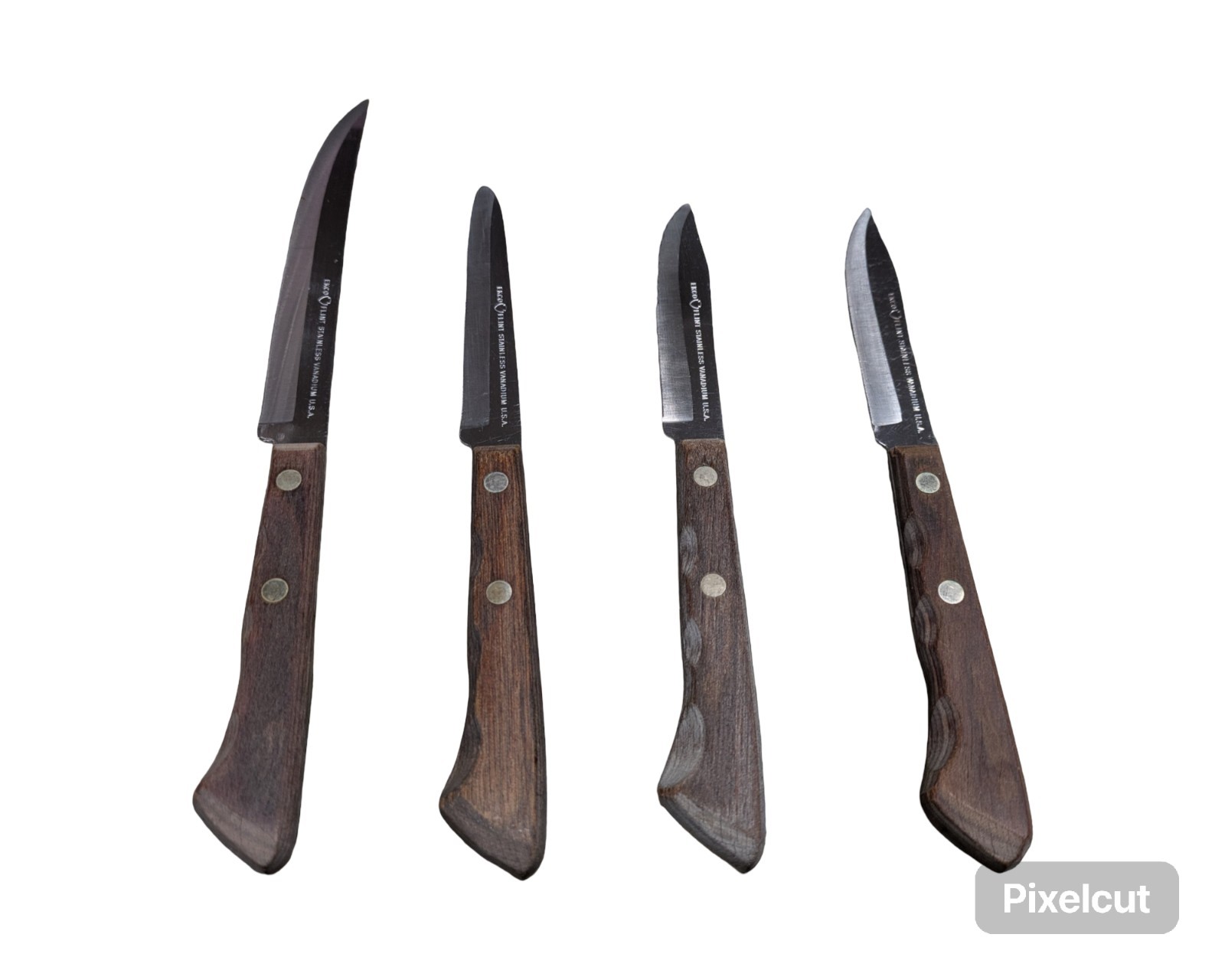 Vintage Ekco Flint Stainless Vanadium U.S.A.  Set Of 4 Knives Wood Handles