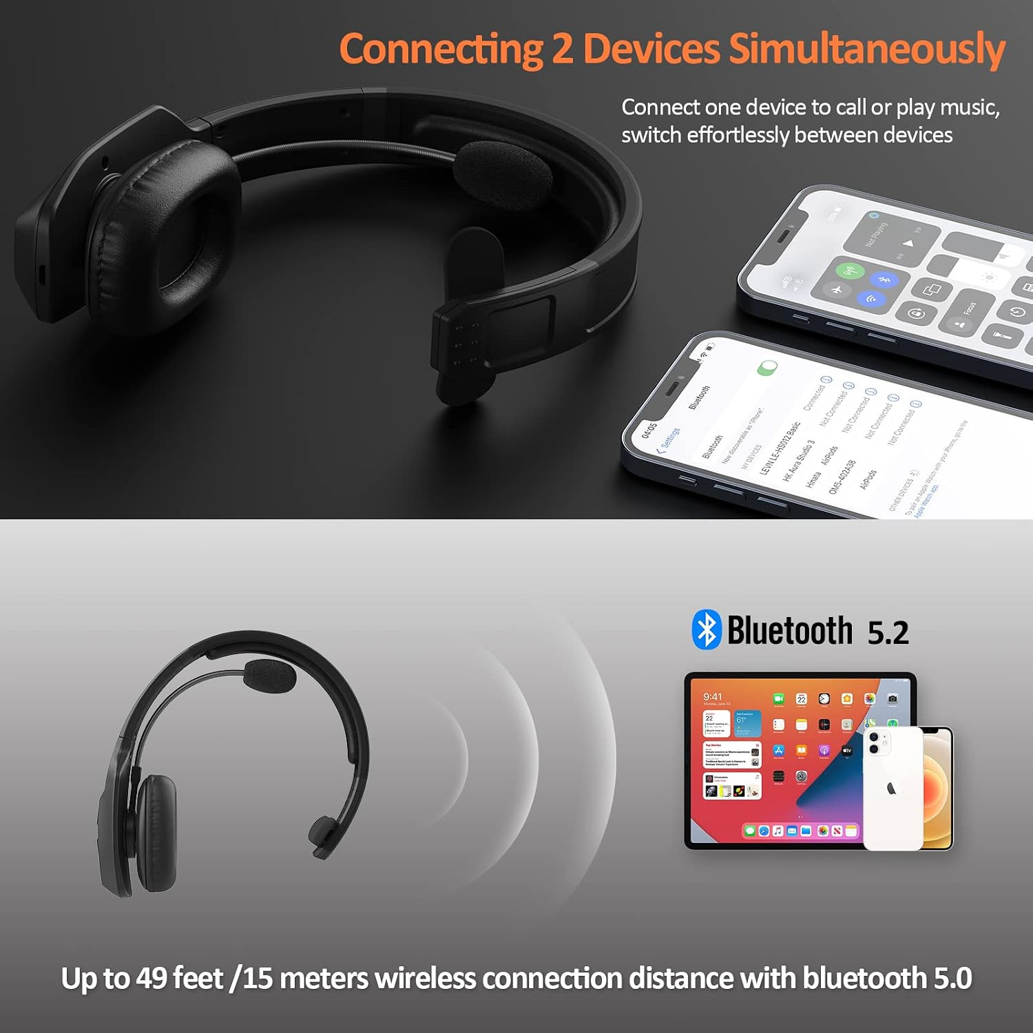 Bluetooth Headset with Microphone, Trucker Bluetooth Headset with AI Noise