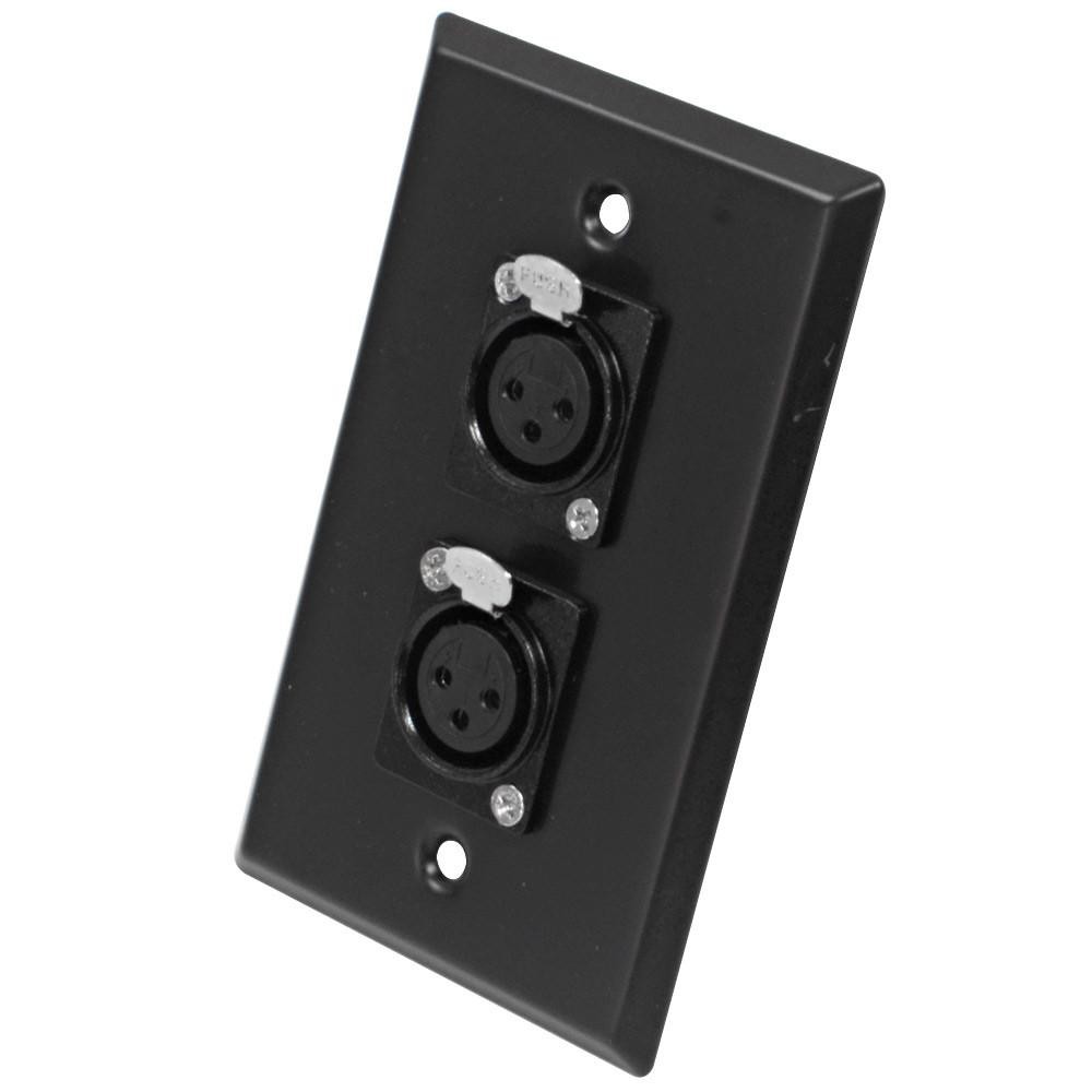 Black Stainless Steel Wall Plate Dual XLR Female Audio Connectors