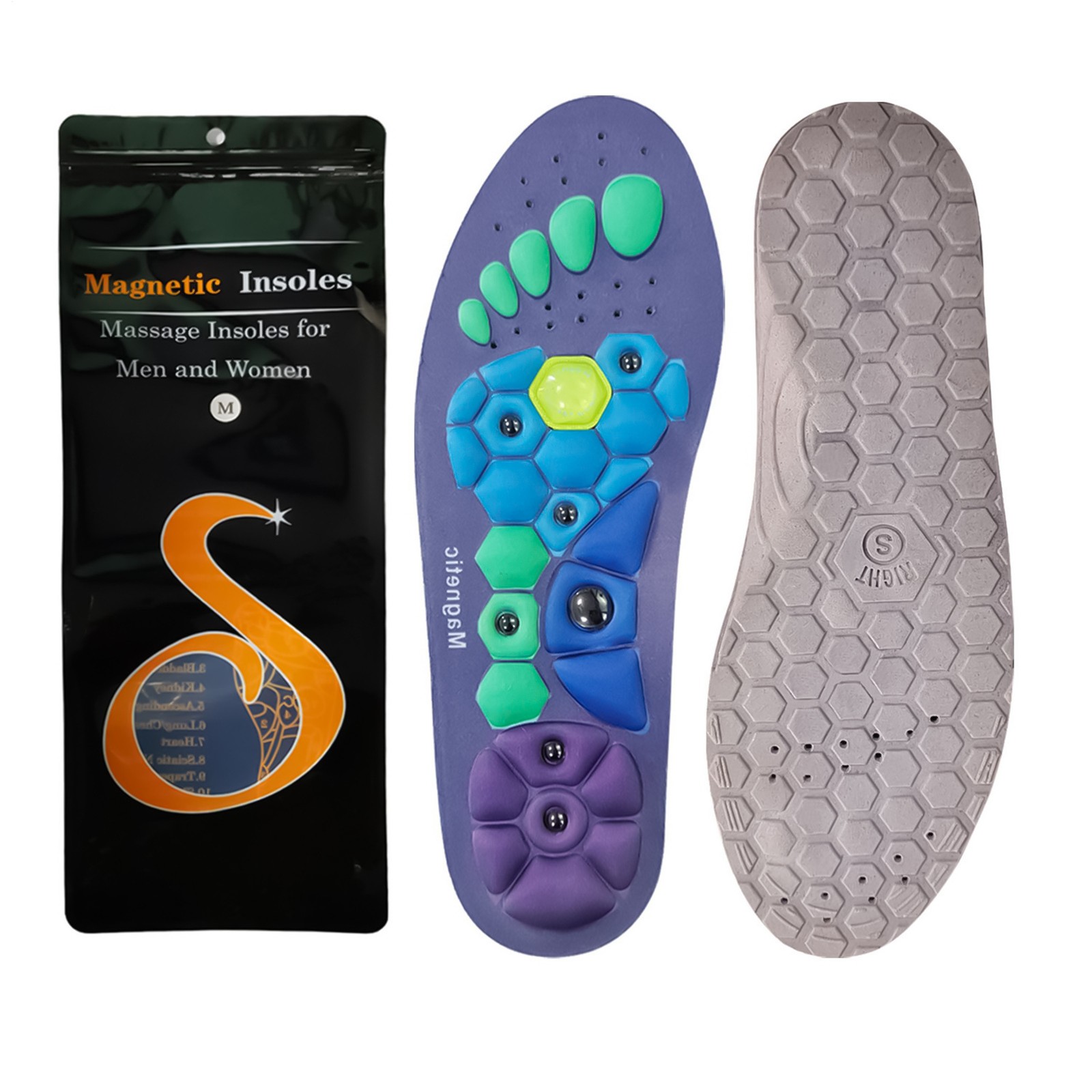 1 -2 Pairs Magnetic Shoe Insoles Arch Support Inserts For Pain, Plantar Fasciiti