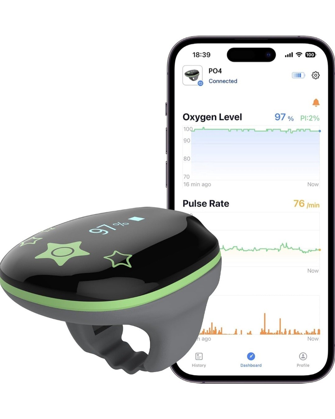 Wearpulse KidsO2 Ring Pulse Oximeter Bluetooth Children O2 Monitor With Reminder