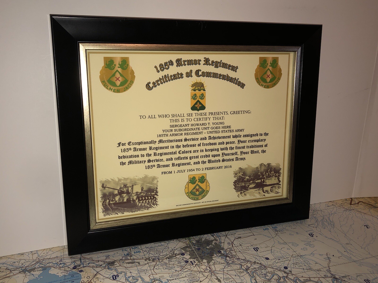 185TH ARMORED REGIMENT / COMMEMORATIVE - CERTIFICATE OF COMMENDATION