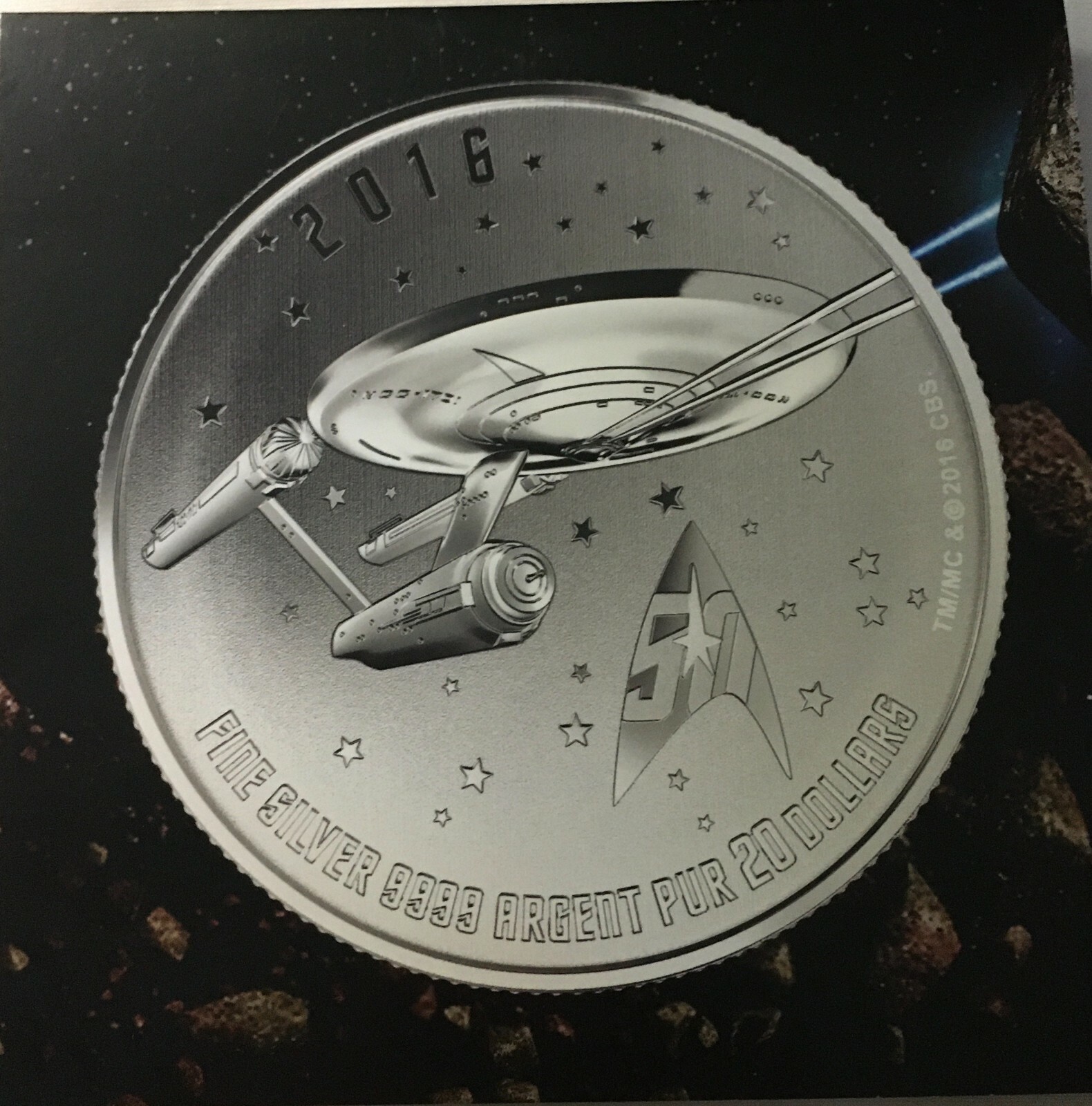 2016 $20 STAR TREK SILVER COIN WITH CANADIAN MINT PLACEMENT CARD
