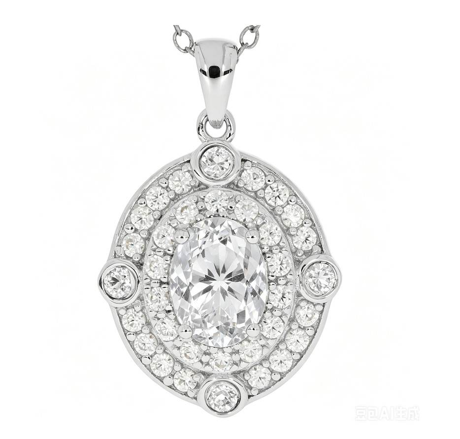 Sterling Silver Semi Pendants Setting 8x6mm Halo W/ Topaz Topaz