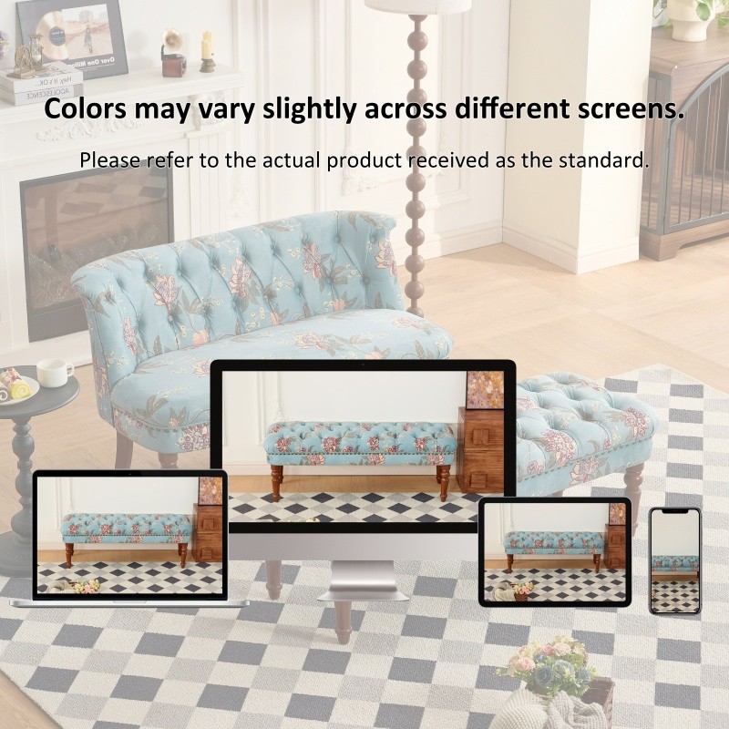 Classic Upholstered Button-Tufted Entryway Bench Ottoman with Turned Wood Legs