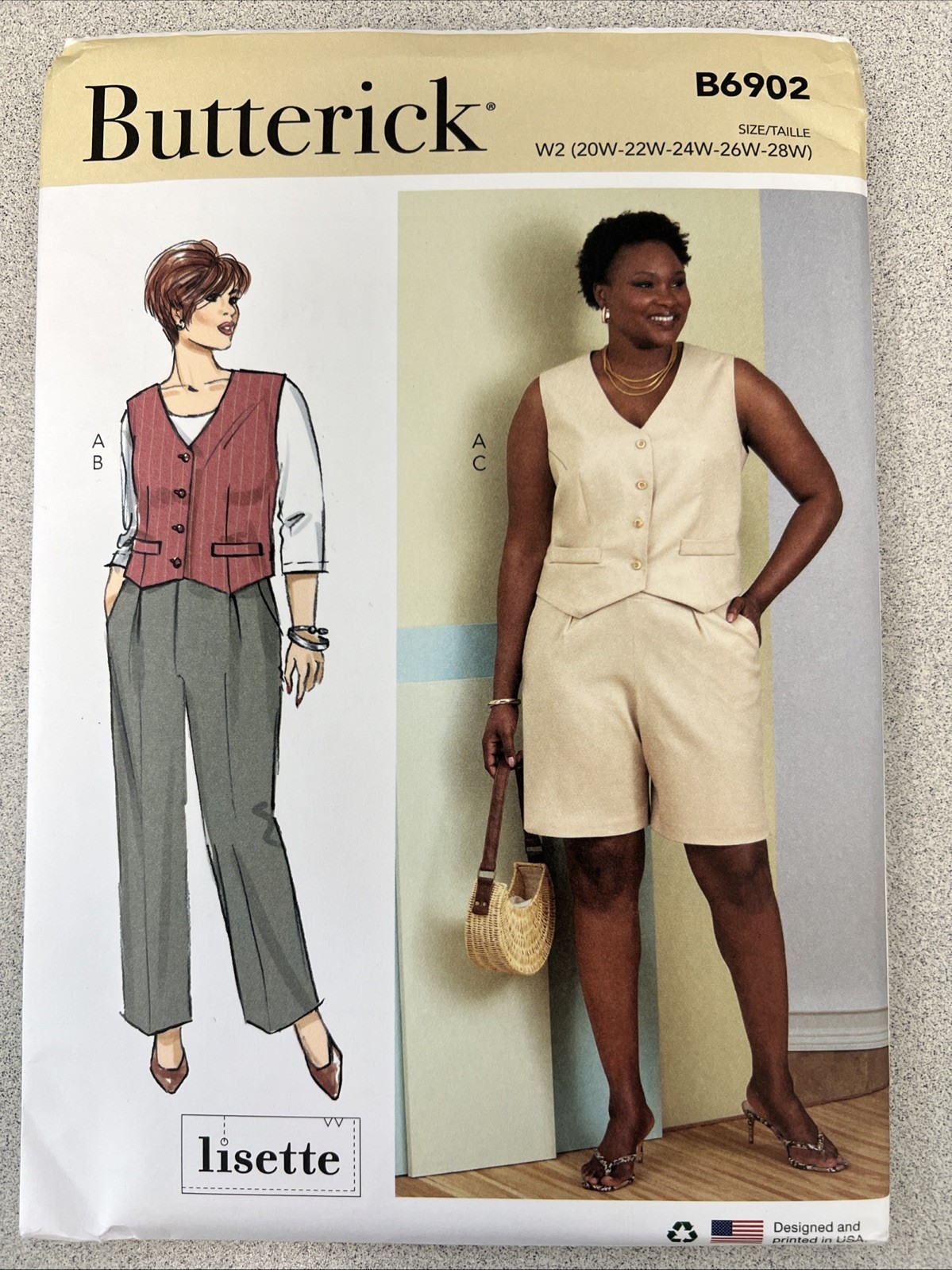 UNCUT Butterick B6902 Women's Vest, Pants & Shorts (20W-38W) Sewing Pattern