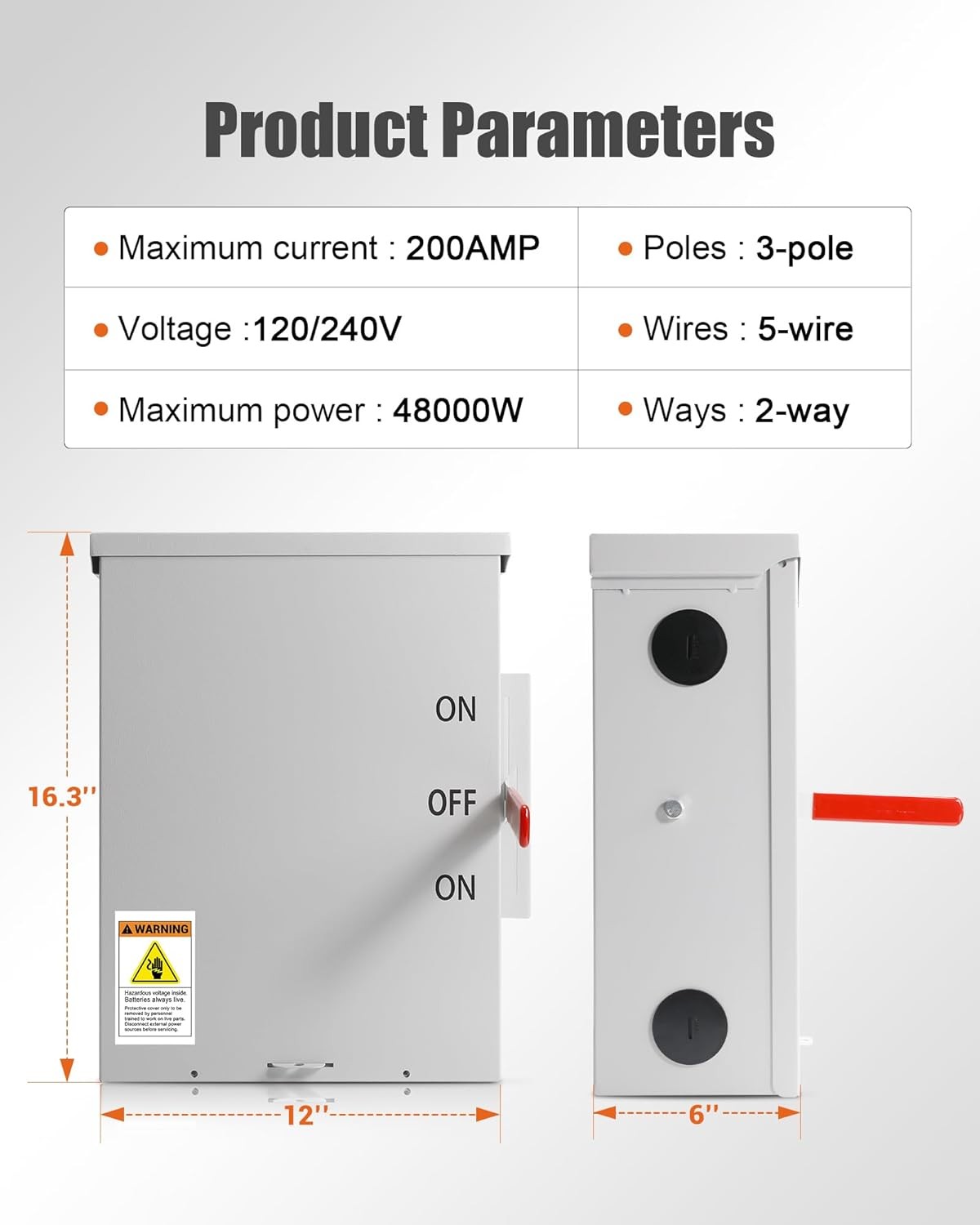 200 Amp 3 Pole Transfer Switch NEMA 3R