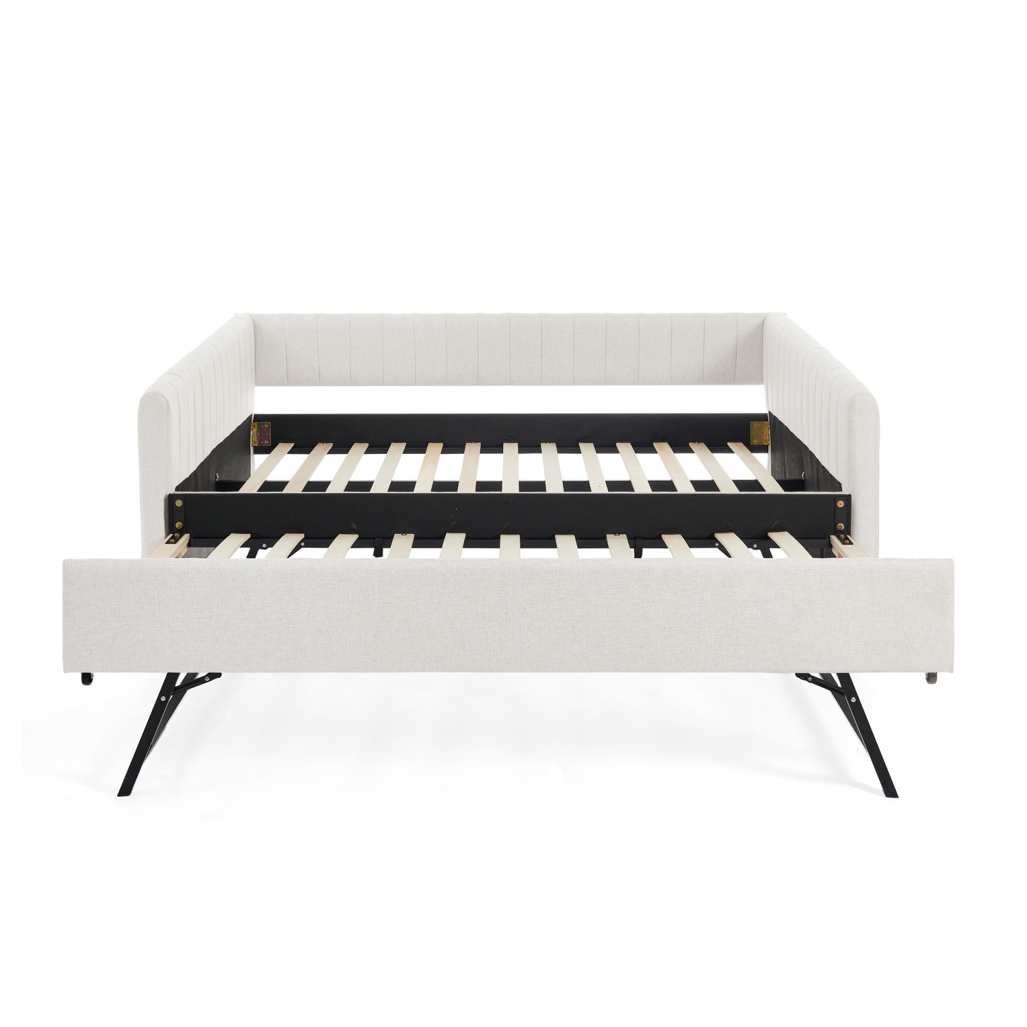 Full Daybed Modern Linen Upholstered Bed Frame Sofa Bed with Pull-Out Trundle