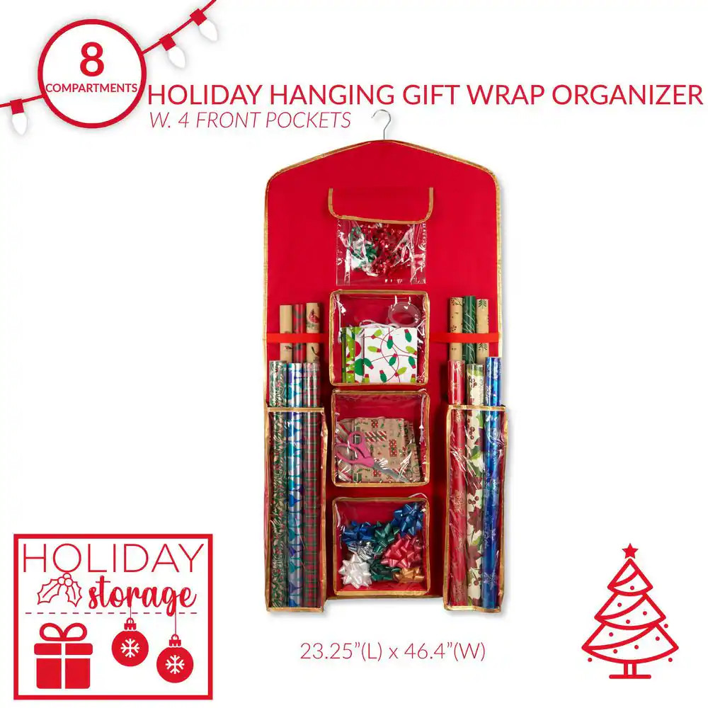 9 Gal. 8-Compartment Hanging Holiday Gift Wrap Organizer