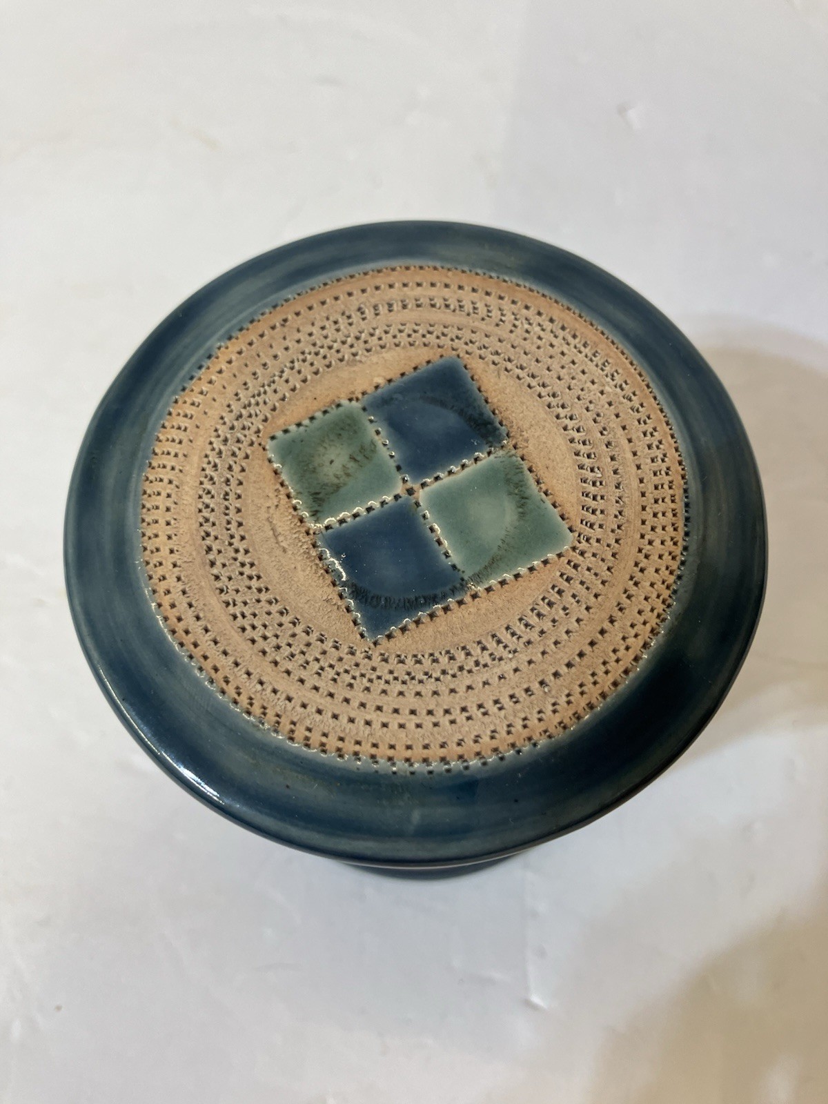 Glazed Pottery Trinket Box With Quilted Pattern