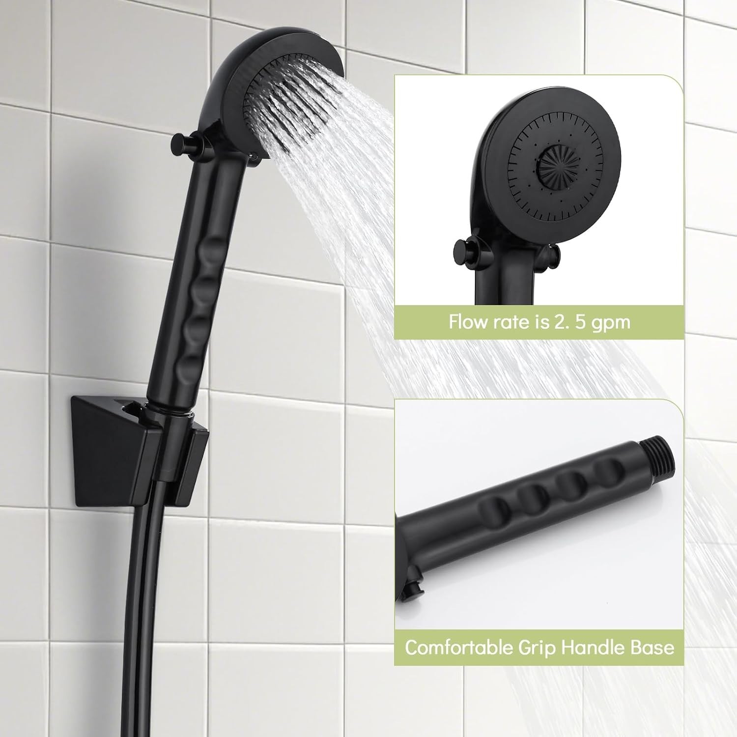 RV Shower Head + 47" No-Kink Hose Outdoor Non-Metallic Matte Black Water Saving