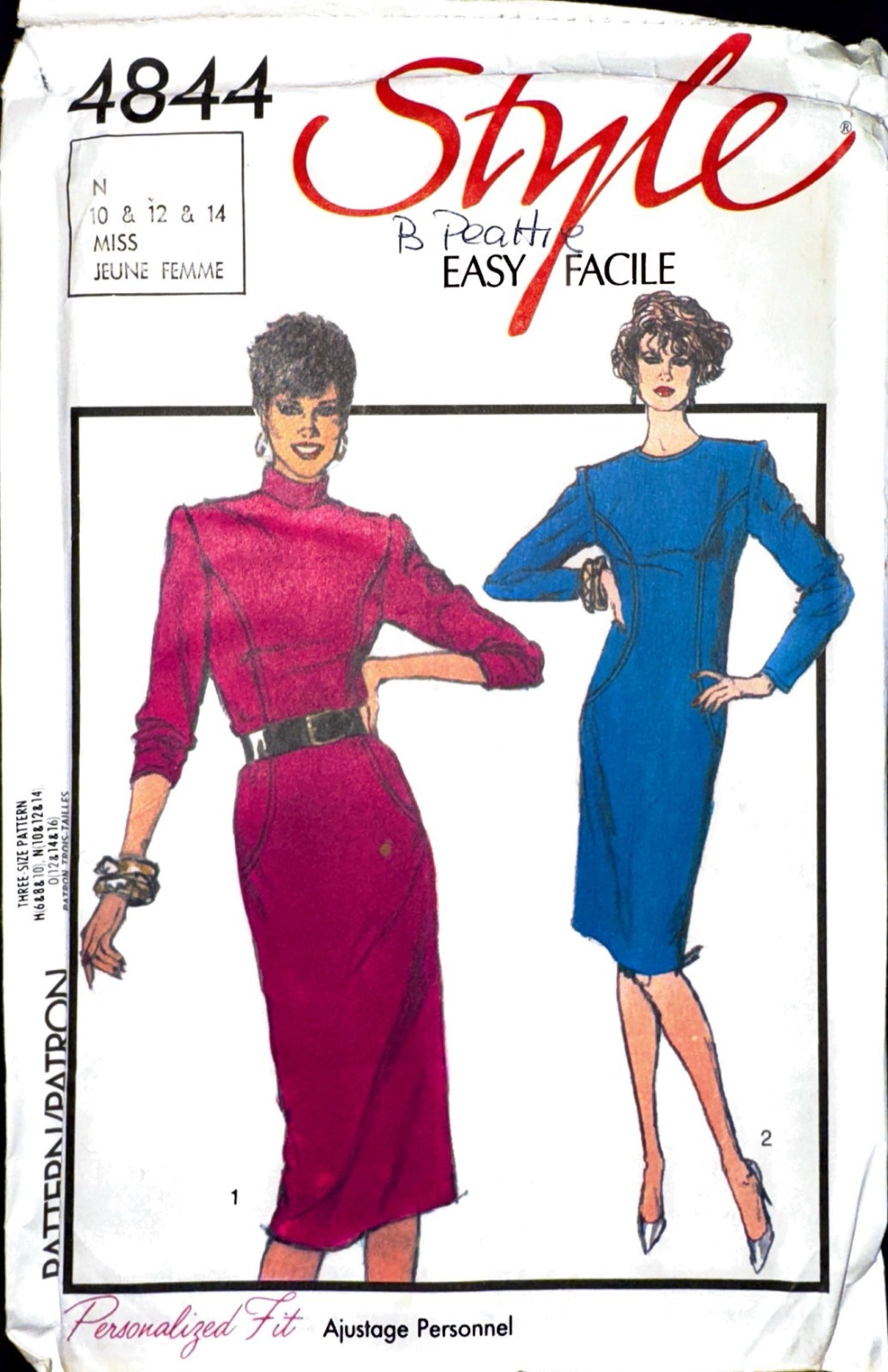 Vintage 1980’s Dress Sewing Pattern - Style 4844 - Size 10, 12, 14 - Uncut