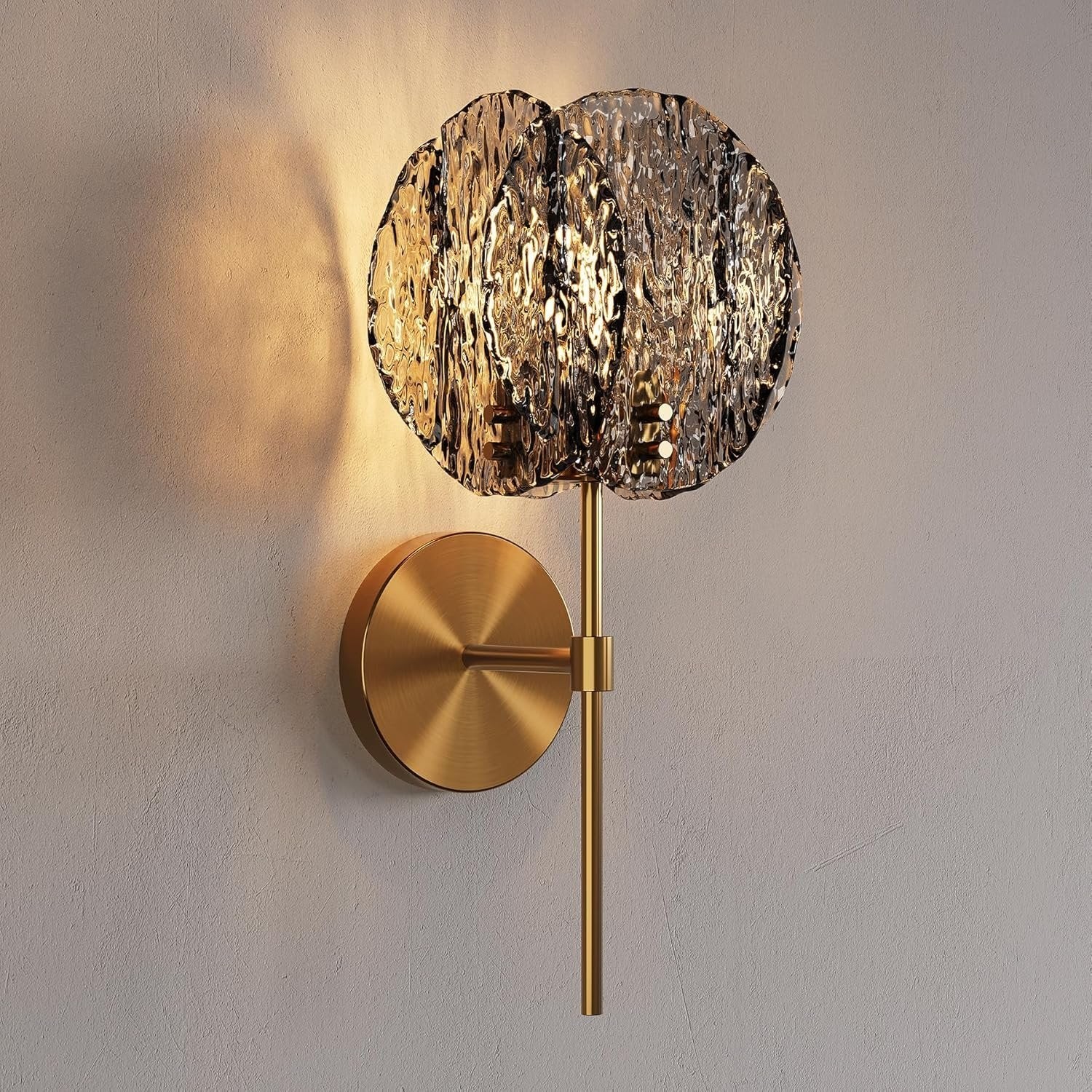15" Modern Wall Sconce, Bathroom Wall Light Fixture with Smoke Gray Glass Shade
