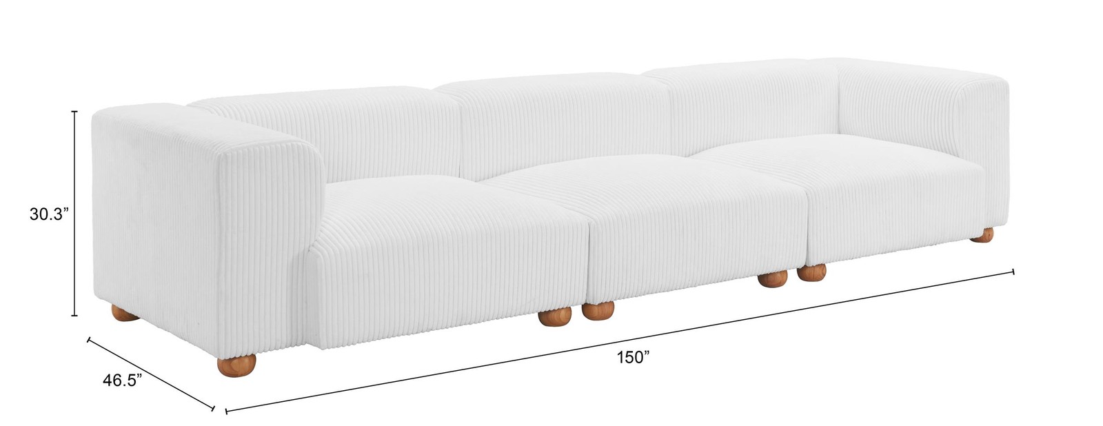 ZUO Tayte Lush Cord Style Fabric Upholstered Sofa in White