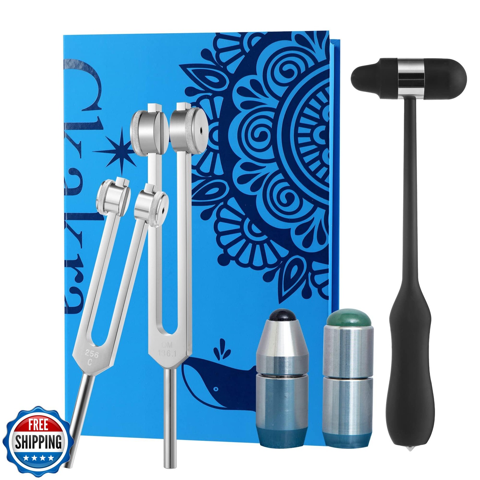 Ckakra Pack of 2 Weighted Tuning Forks with Natural Gemstone Feet for Body He