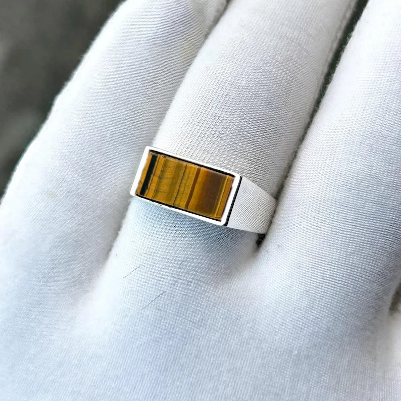 Genuine Tiger’s Eye Ring Solid 925 Sterling Silver Men’s Statement Jewelry