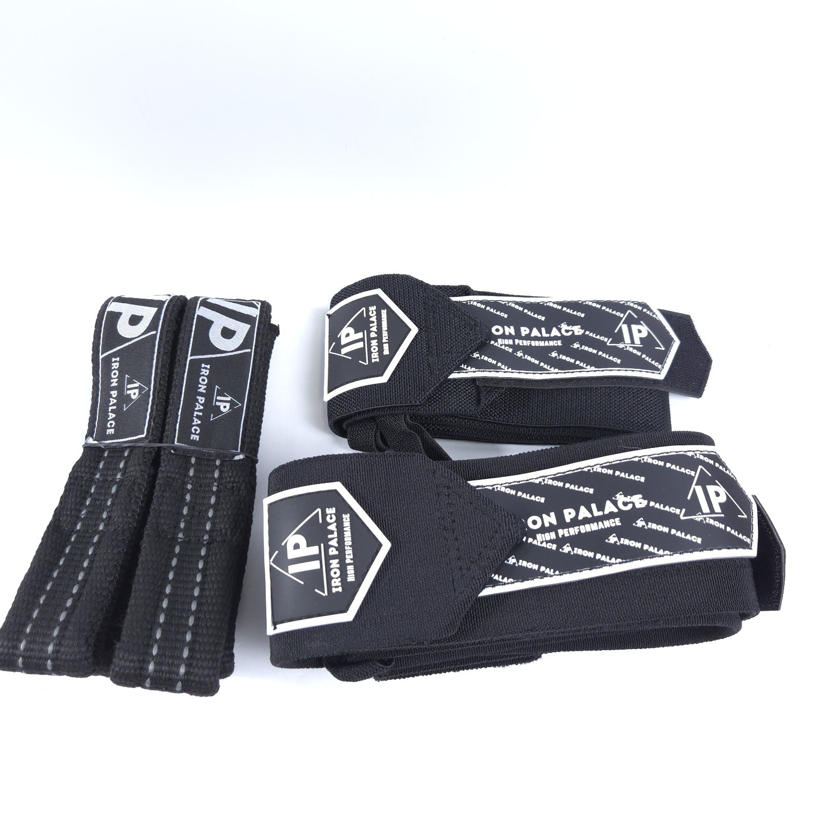 IRON PALACE Knee Wraps + Wrist Wraps + Weight Lifting Straps Bundle