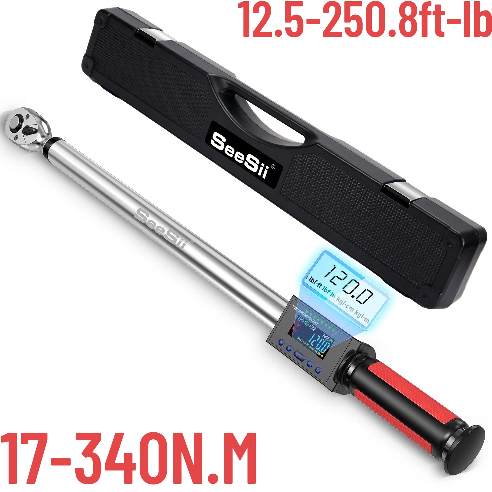 Seesii 1/2-Inch Drive Digital Torque Wrench ±2% Accuracy 12.5-250 Ft.Lb w/Buzzer