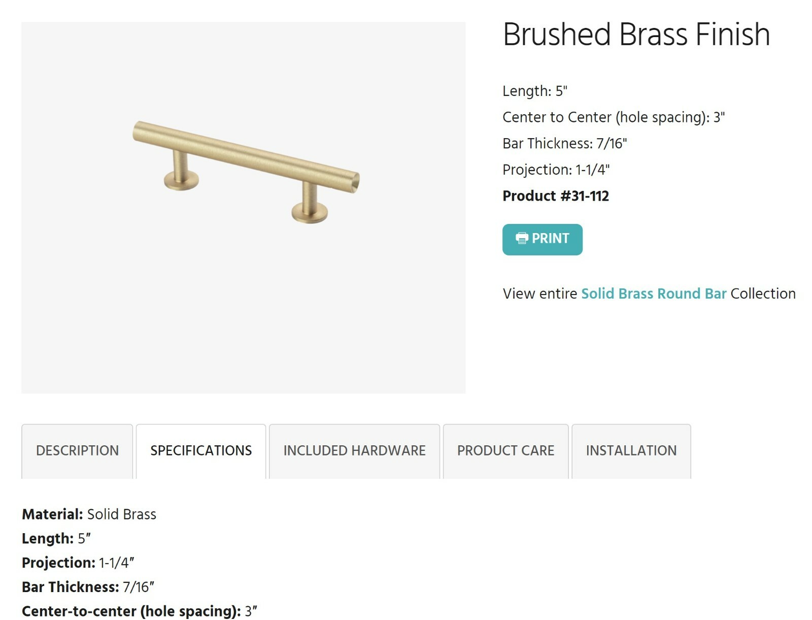 Lewis Dolan 31-112 Solid Brass Cabinent Pulls