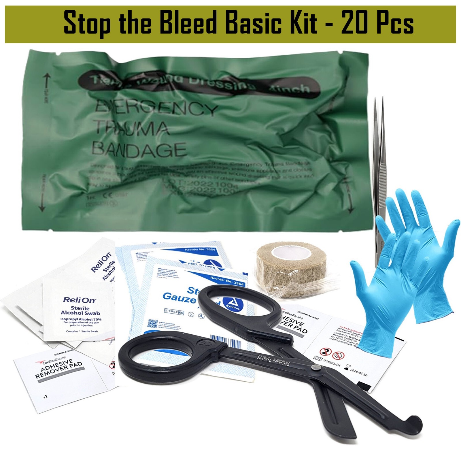 Stop the Bleed Kit Supplies Bleeding Control Pack of 20 Pcs w/ Israeli Bandage