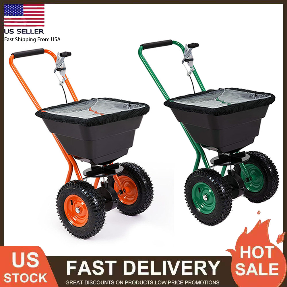 80 LBS/100 LBS Push Broadcast Spreader, 12FT Width, 10" Wheels for Garden Lawn