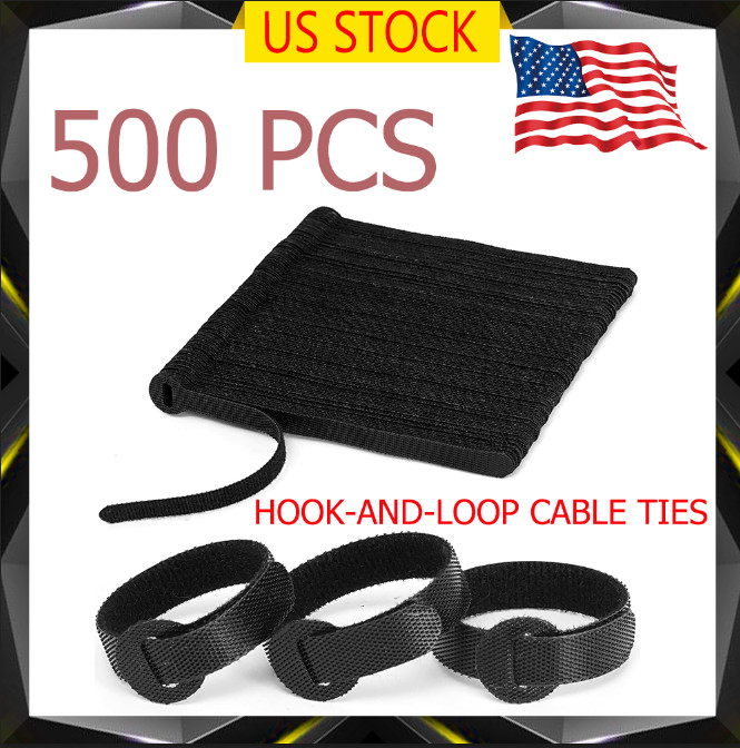 500 PCS  Black Hook & Loop Ties-Wire Cord Fastening Straps Reusable