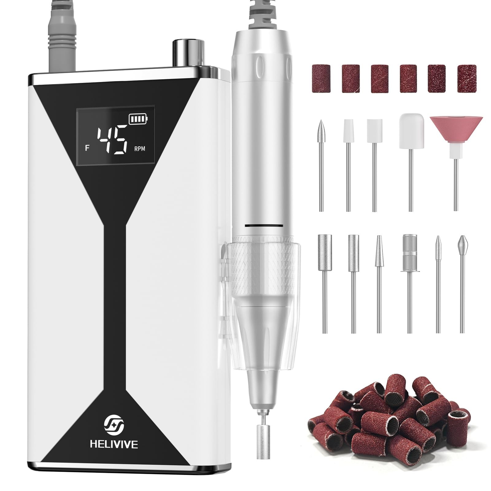 Professional Nail Drill 45000RPM (Portable & Rechargeable) (with 11 Drill Bit...
