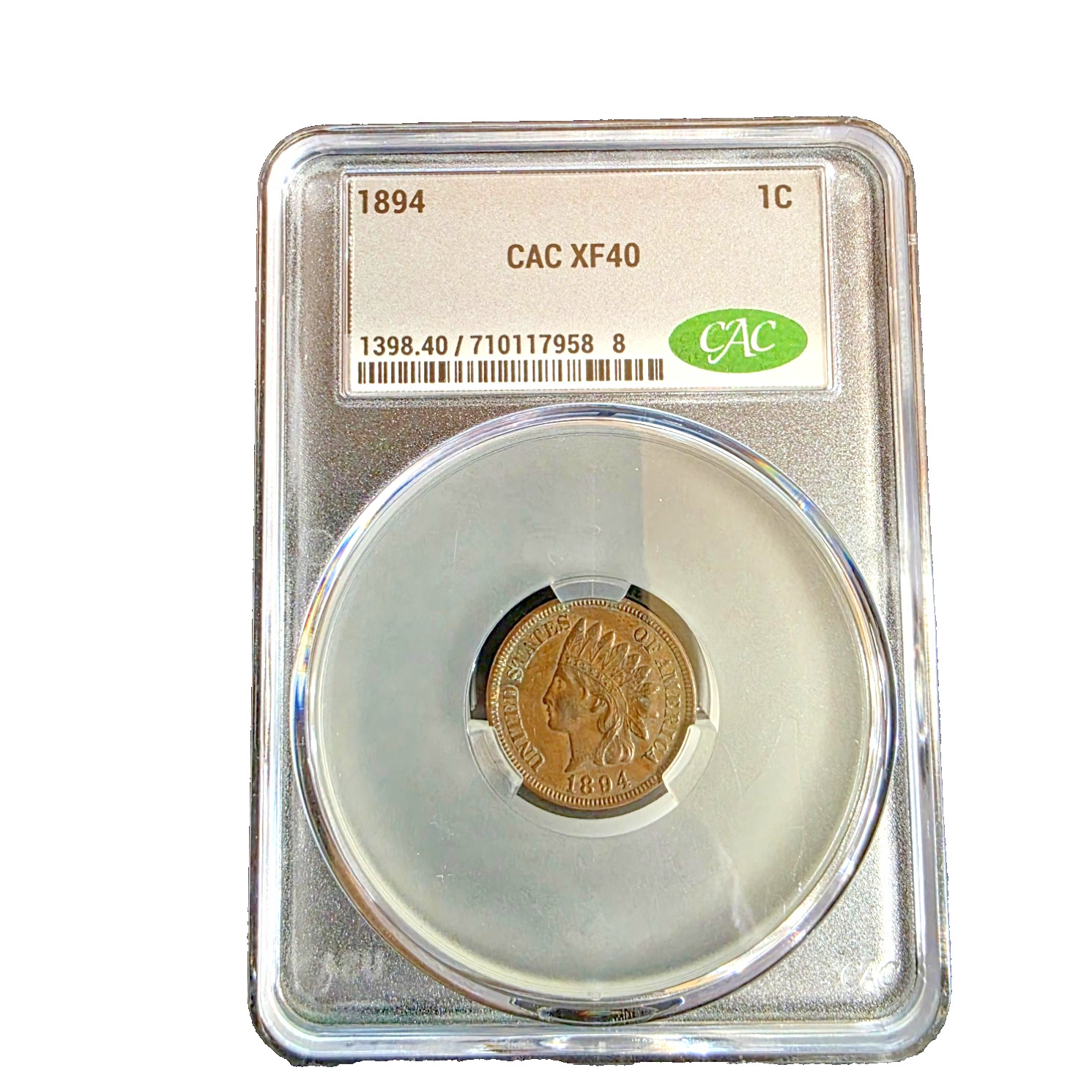 1894 indian head penny xf40, cac