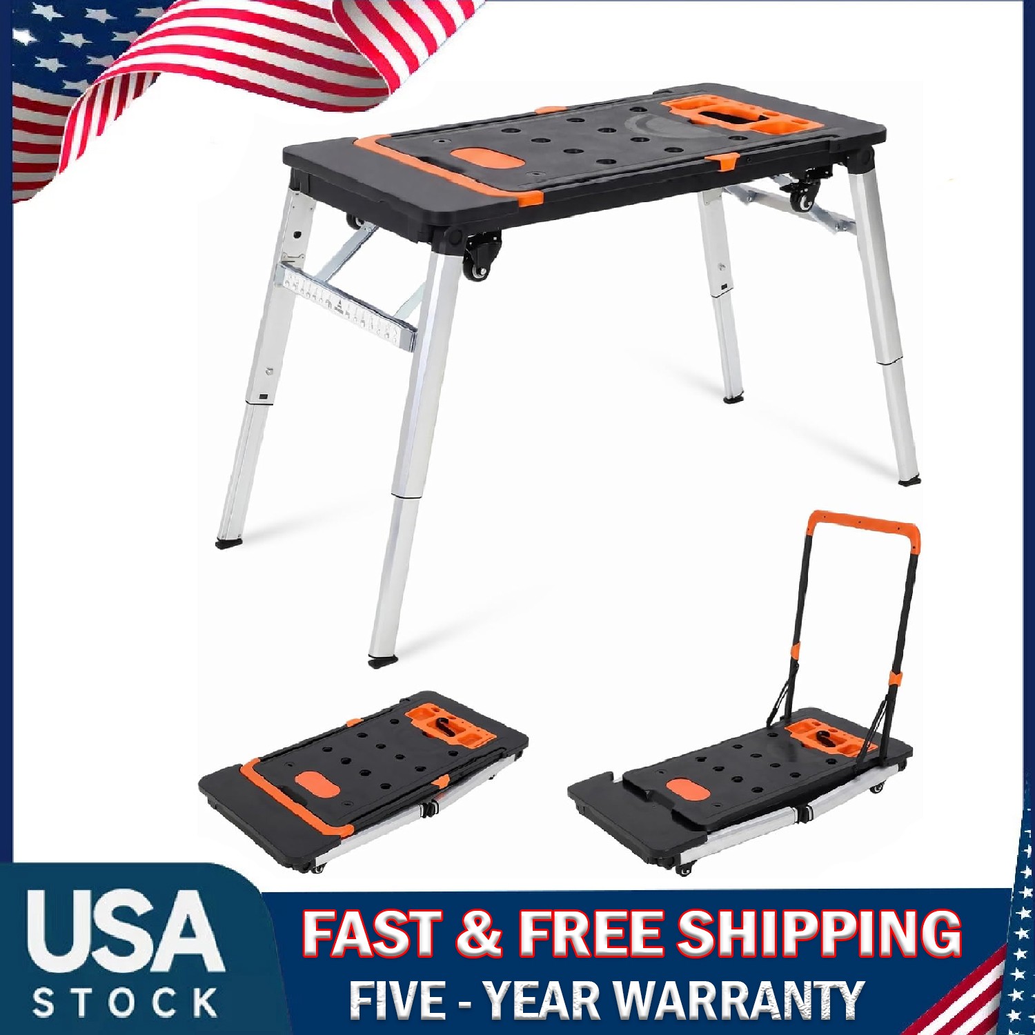 Portable Workstation, 7-in-1 Folding Workbench Work Table Platform with Wheels