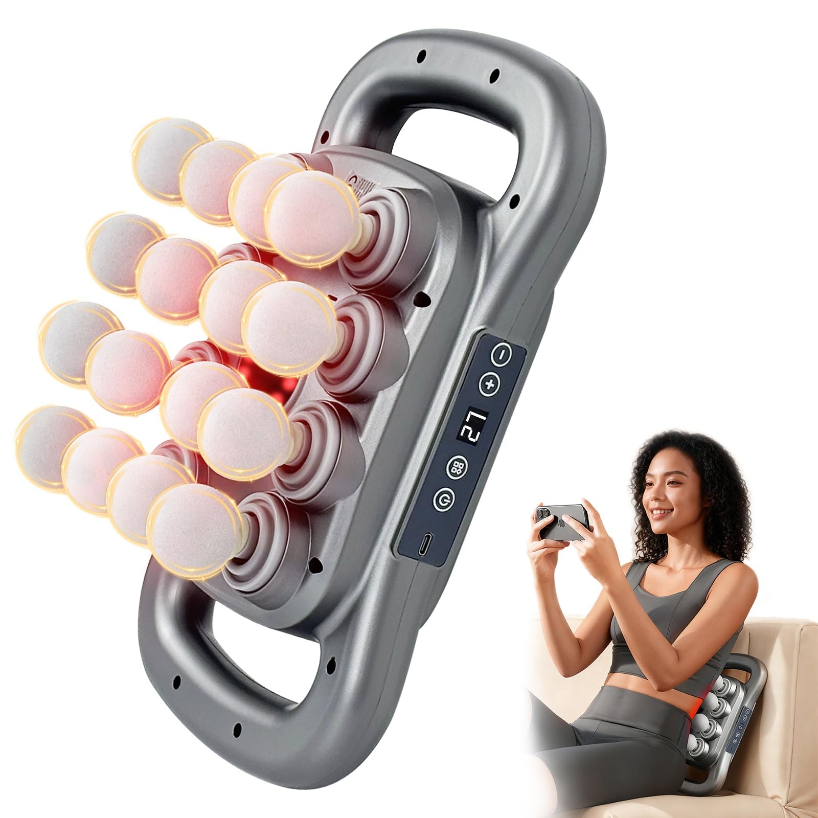 16-Head Deep Tissue Massage Gun 2026, Portable Handheld Back Massager, 9 Grey