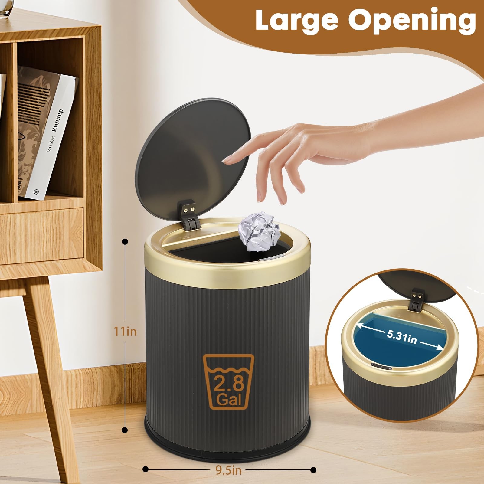 onlcuk Smart Bathroom Trash Can 2.8 Gal Motion Sensor, Automatic, Touchless, Sil
