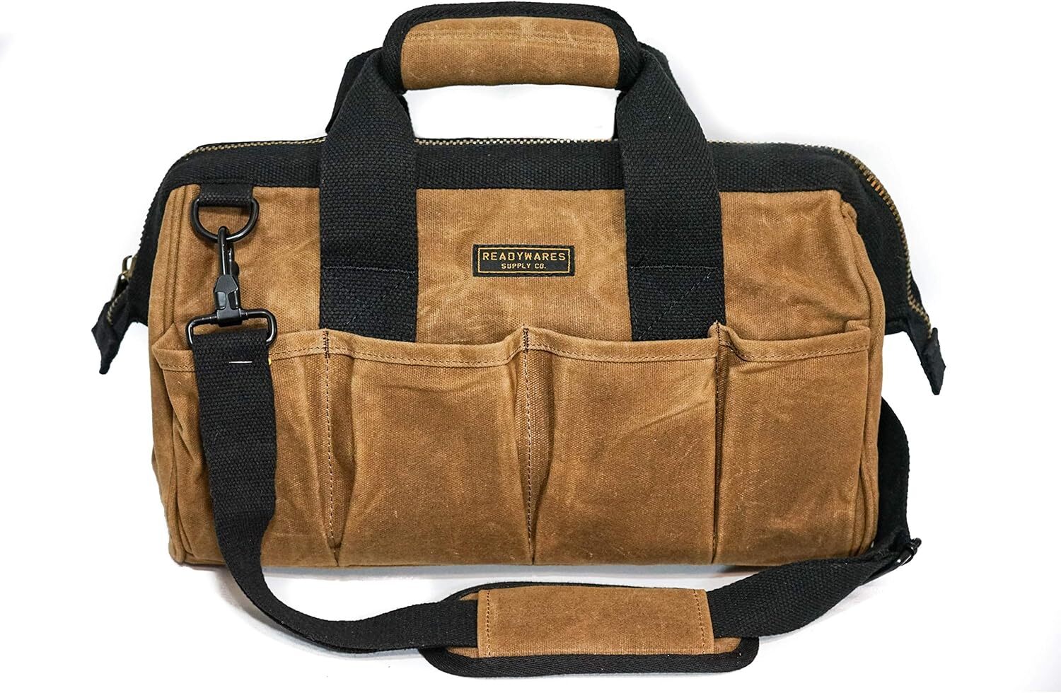 Tool bag, heavy duty waxed canvas bag for gear, tools (15’, tan)