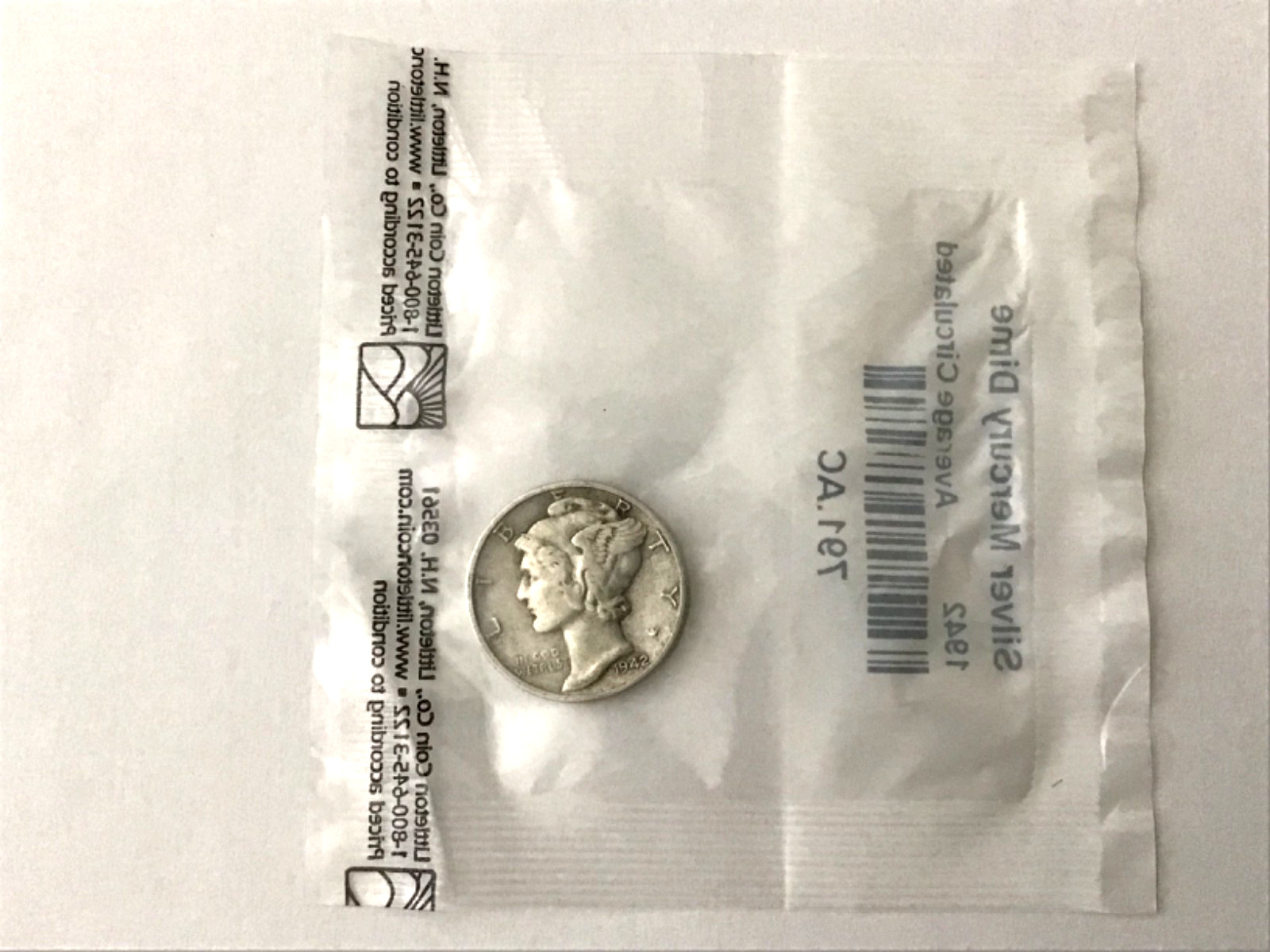 1942 Mercury Silver Dime  Littleton Coin Co. Sealed Cello