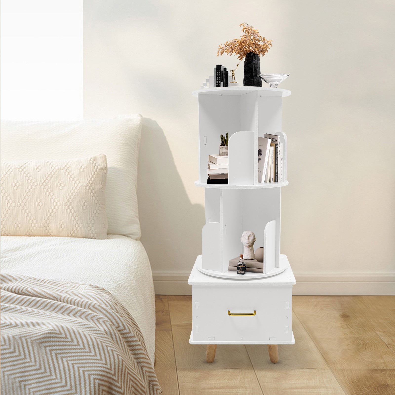 White 3 Tiers Bookshelf Display Rack Bookcase Storage Organizer(15.75*15.12In).