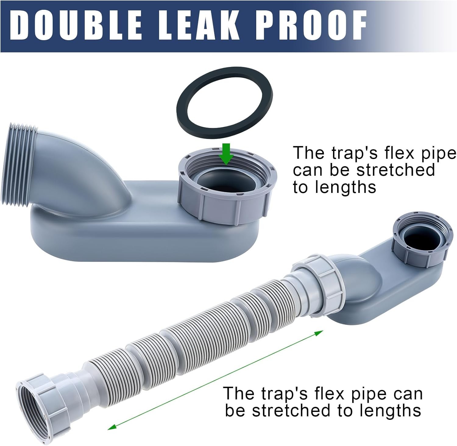 2 Pcs Low Profile 1 1/2 P Trap with Sealing Tape Low Profile Shower Drain Flat