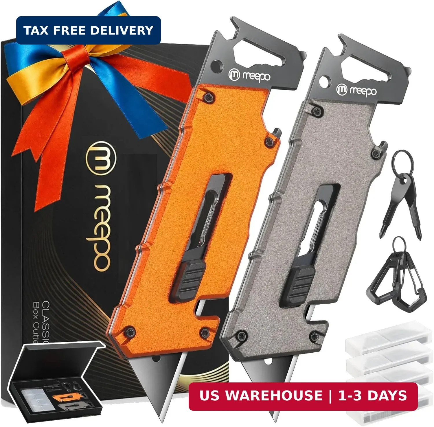 M MEEPO 5 In 1 Box Cutter, Aluminum Alloy 2-Pack Retractable Utility Knife with