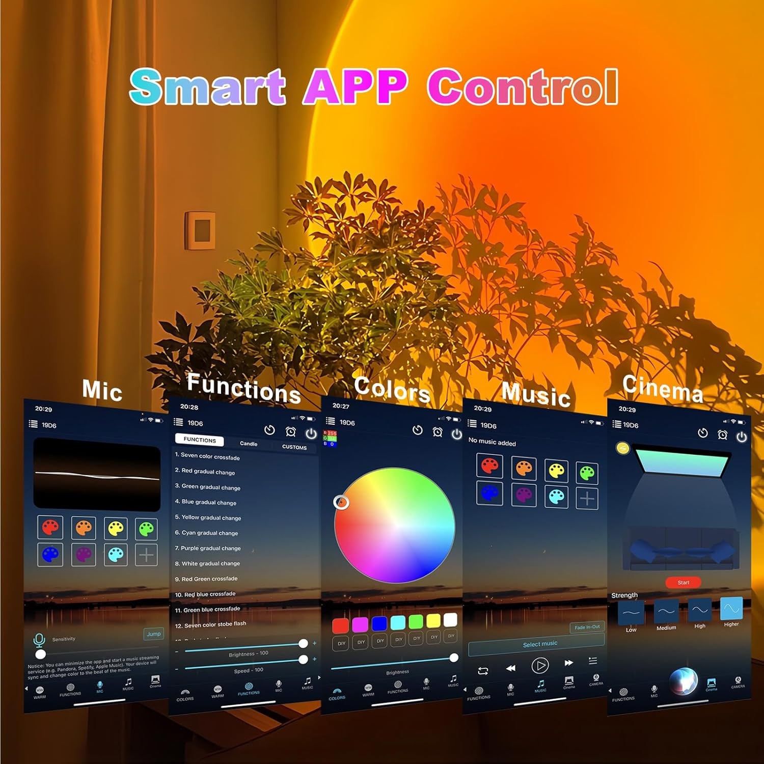 Sunset Projector Lamp, App and Button Control, Multi-Colour Changing Projection