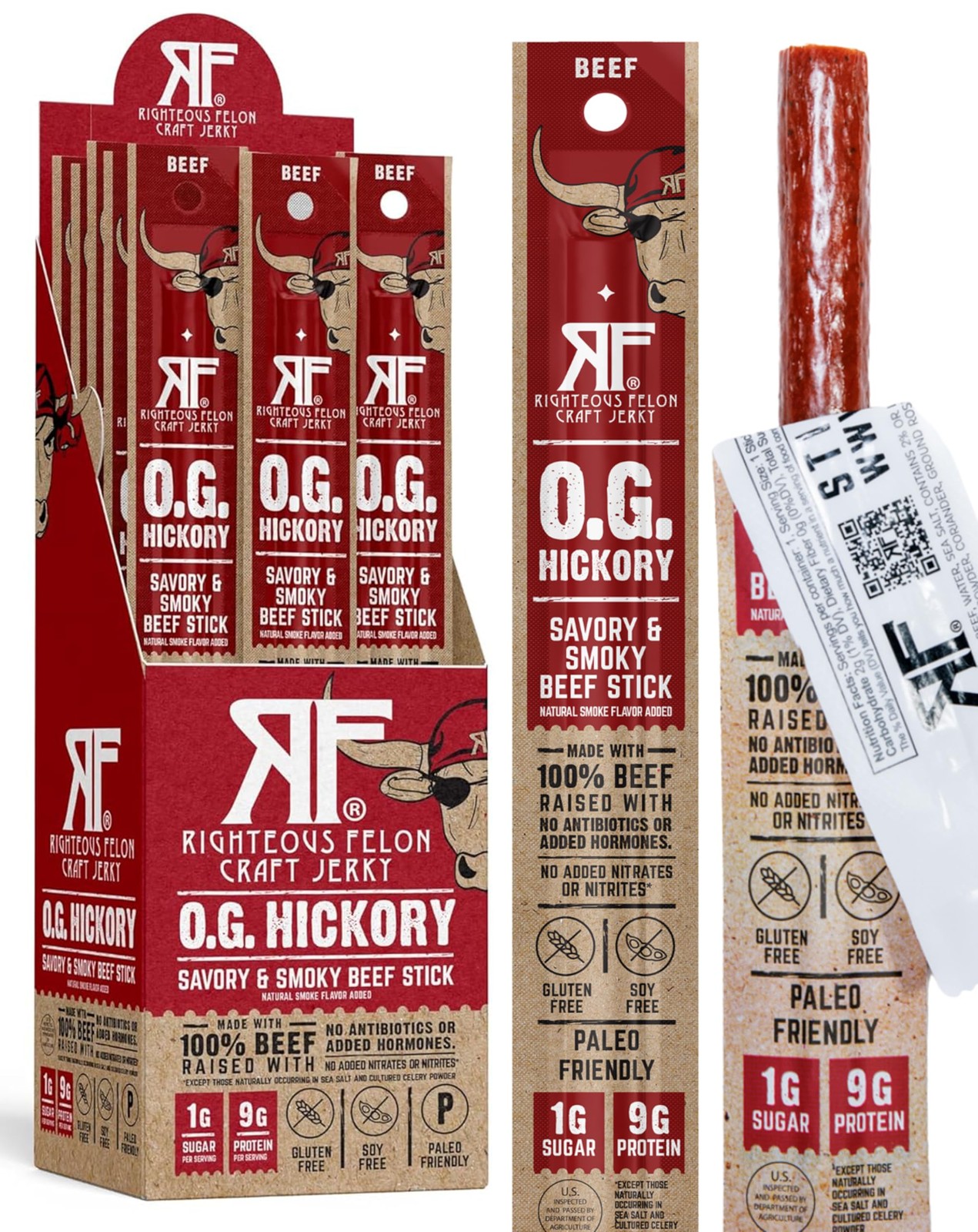 Meat Sticks | 100% Grass Fed Beef | 9g Protein per Stick | Keto, Gluten-, Low...