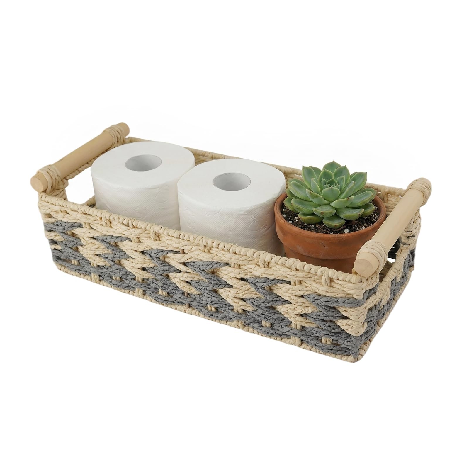 JJSQ Storage Baskets for Organizing with Handles Paper Rope Woven Storage Bas...