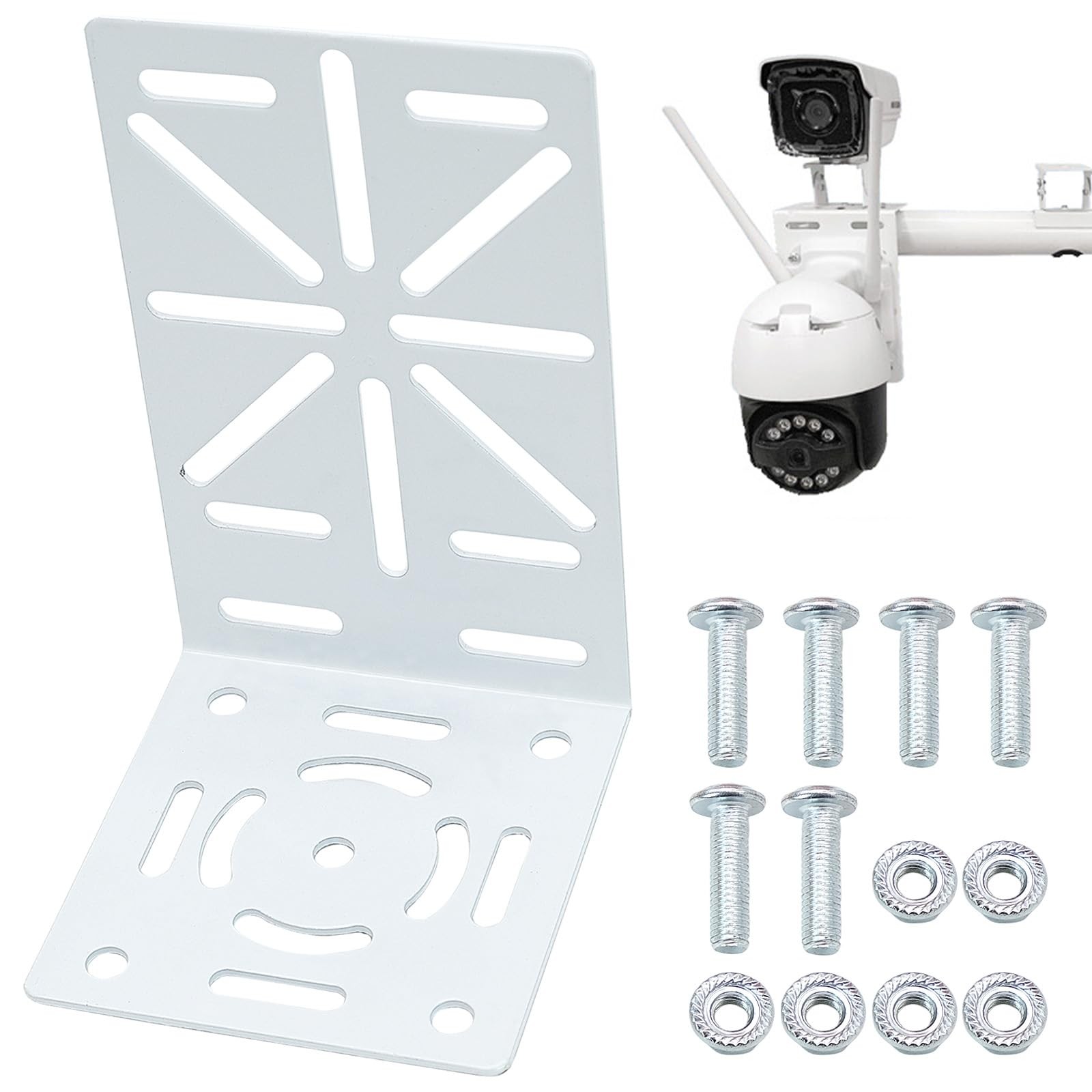 CCTV Mount Bracket, L-Shape Security Plate, Universal Wall White