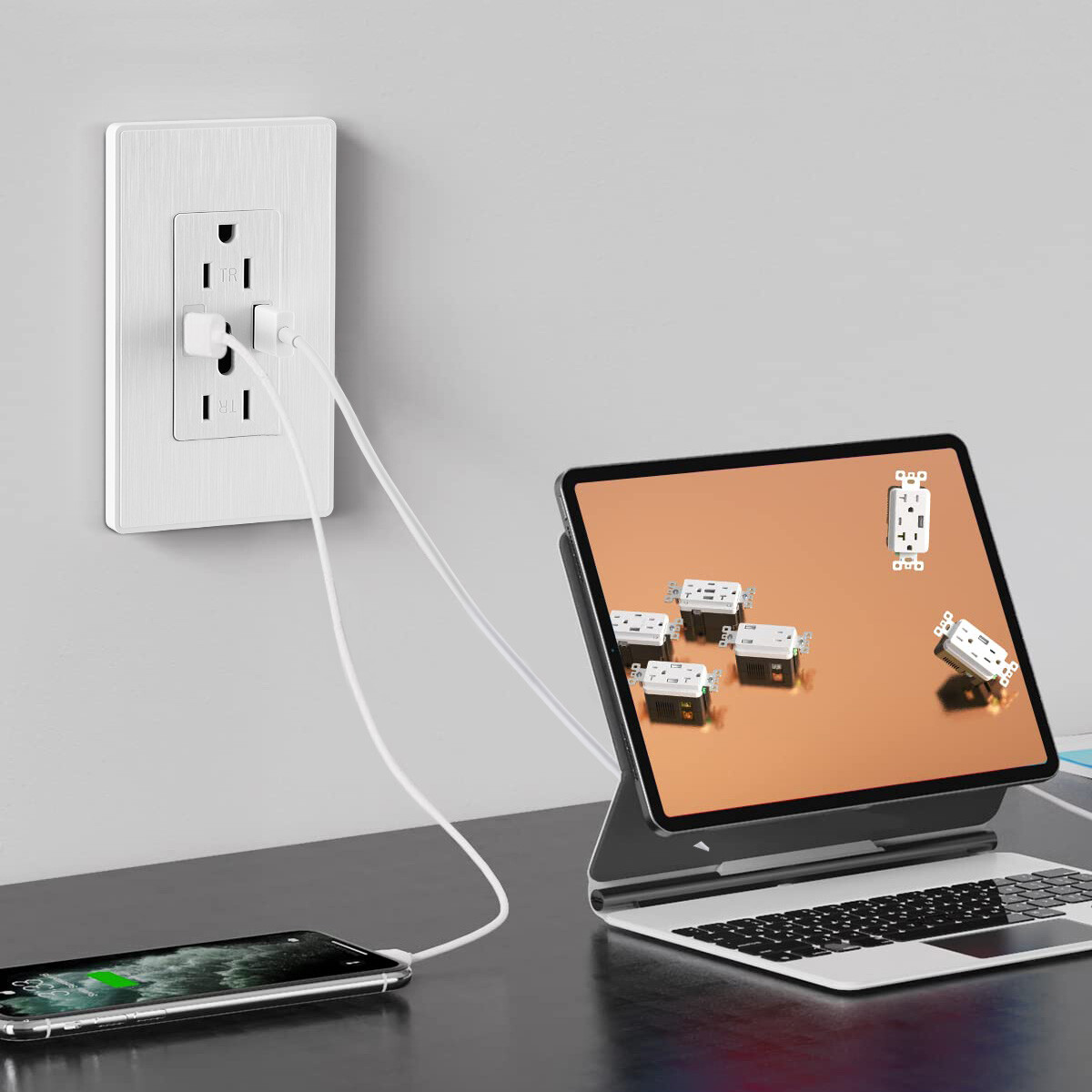 USB Outlet Type-C/A Wall Charger 15A TR Receptacle Plug Electrical Socket US