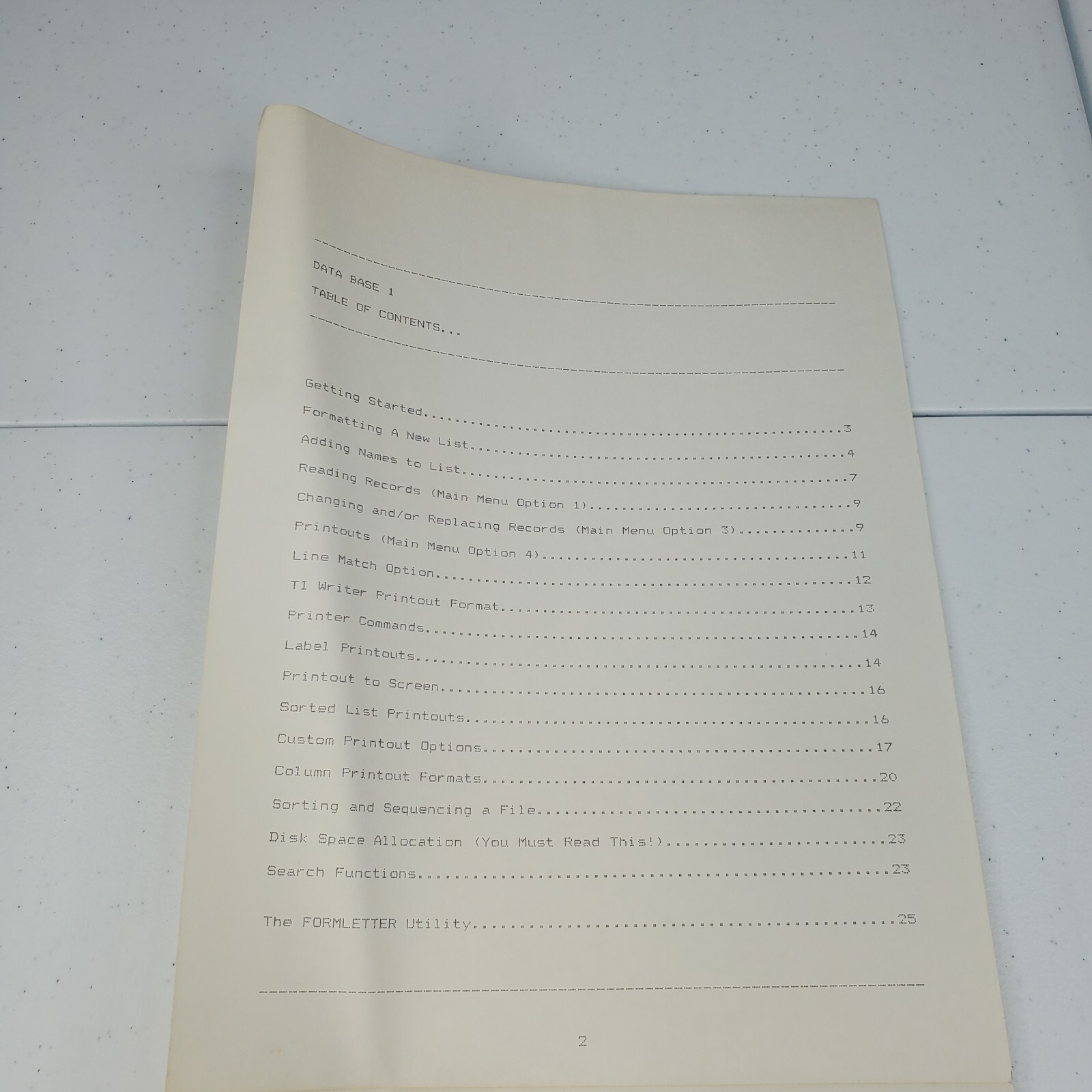 TI-99/4A Data Base 1 Computer Game Manuel Instructions Only Guide SPC Software