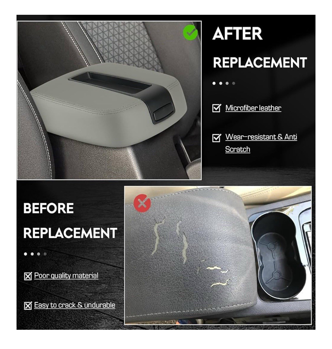 Center Console Armrest lid Cover Compatible with 2007-2013 Gray-Full Console