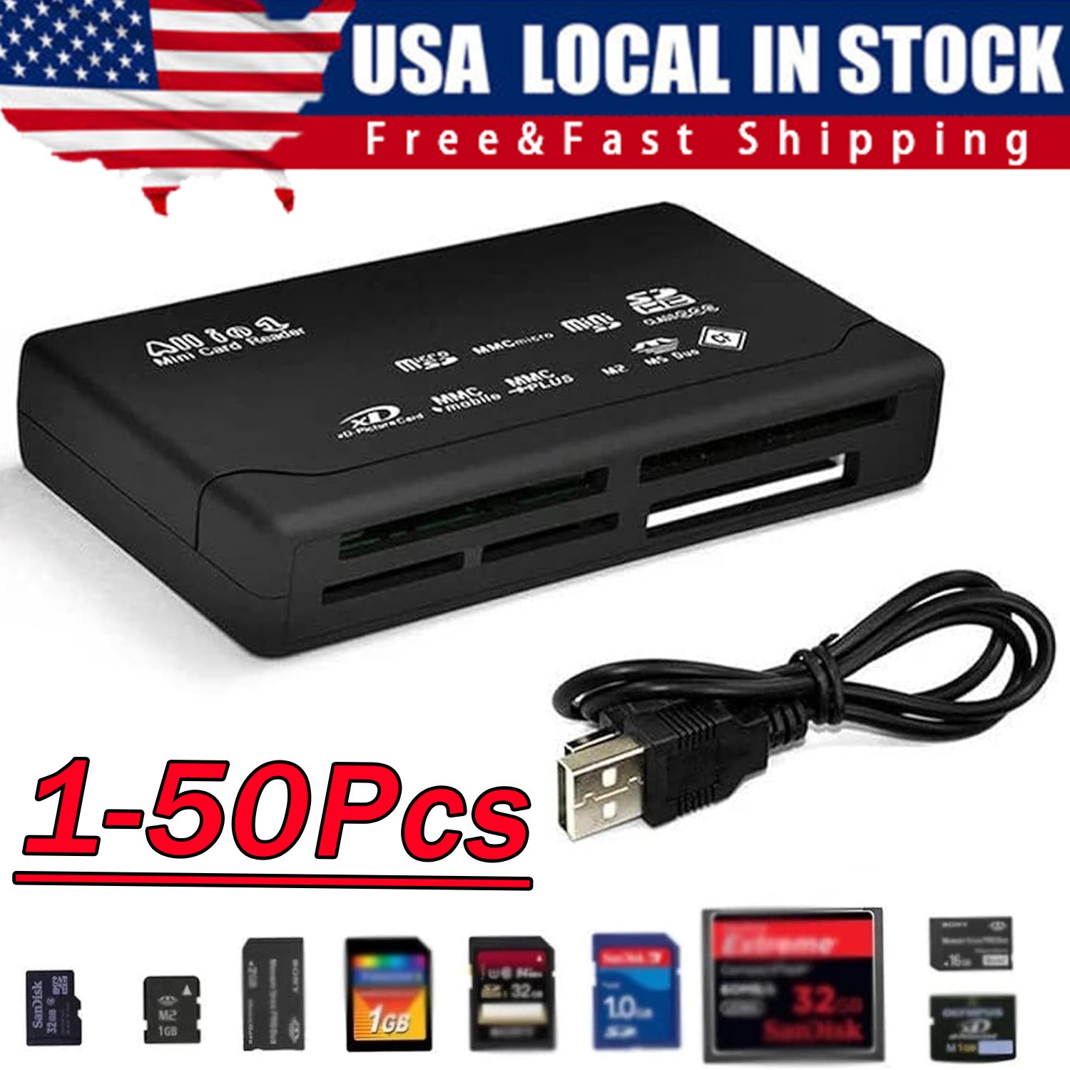 Memory Card Reader Mini 26-IN-1 USB 2.0 High Speed For CF xD SD MS SDHC Lot