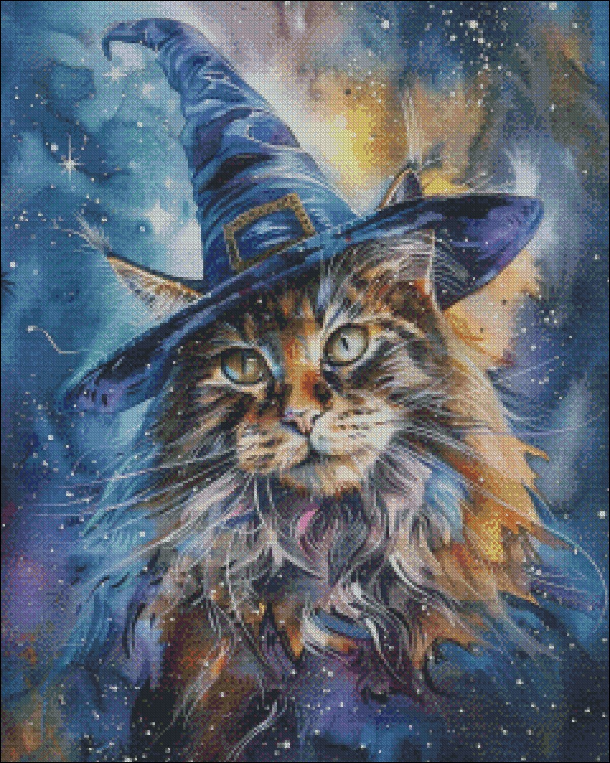 Witch Cat - DIY Chart Counted Cross Stitch Patterns Needlework DMC Color 14 ct