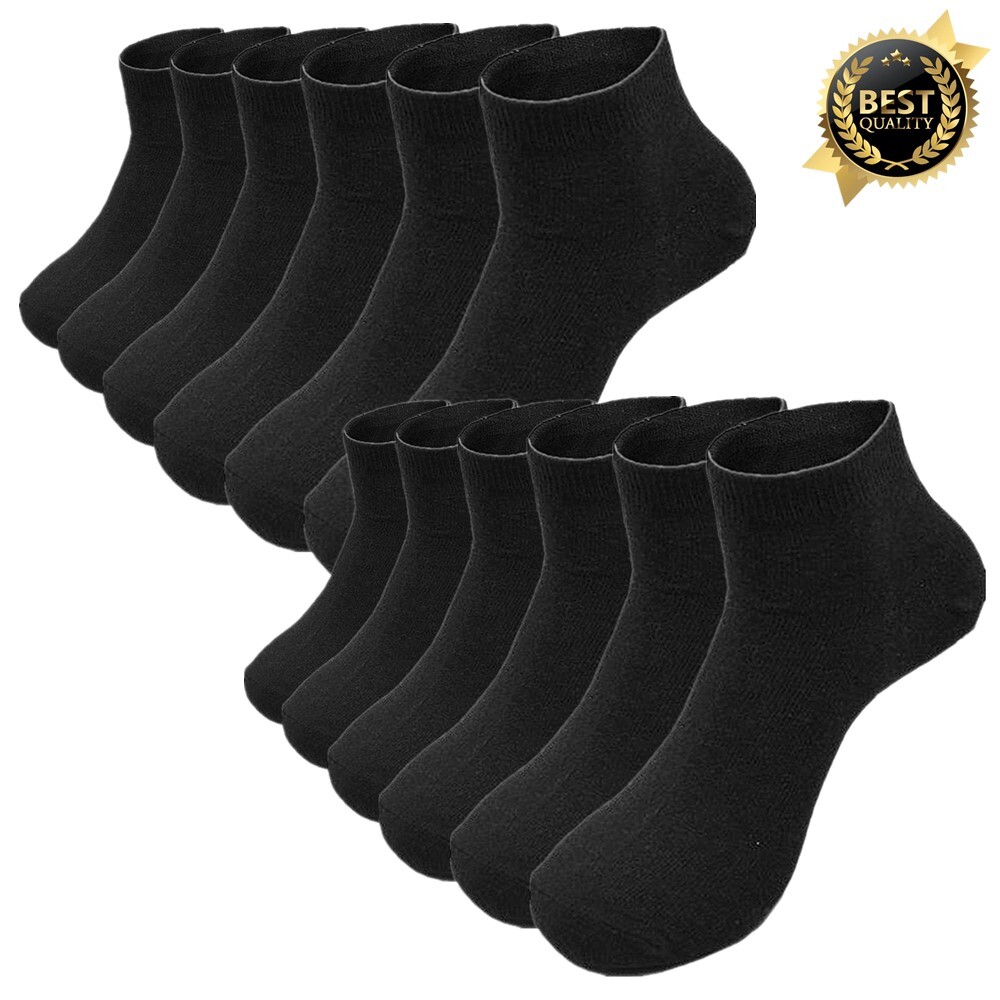 12 Pairs Men's Cotton Casual Crew Ankle/Quarter Black Socks Low Cut Size 9-13